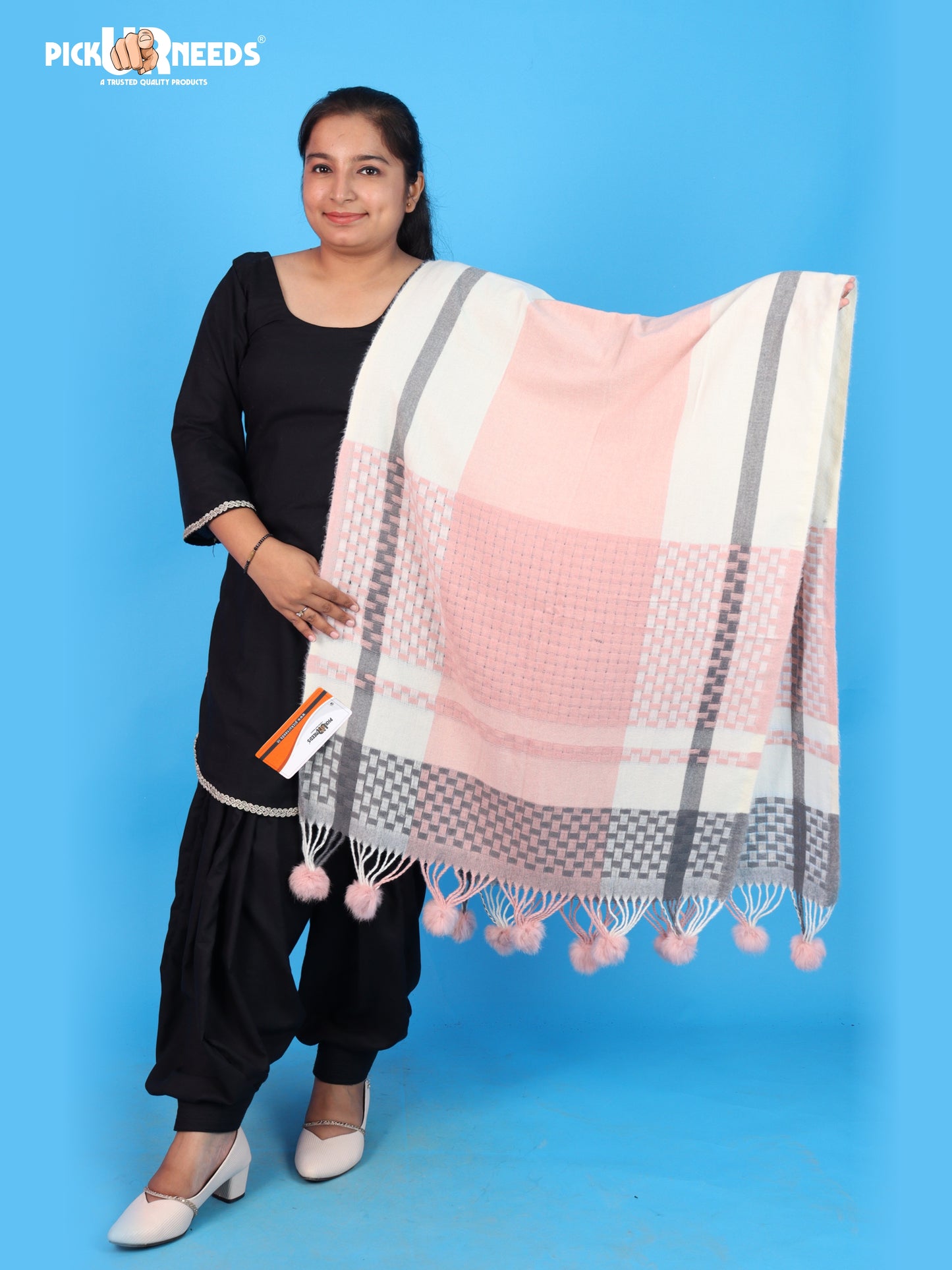 Pick Ur Needs Women Designer Winter Shawl with Geometric Checkered Pattern Shoulder Wrap with Tassels Stylish Stole for Girls Party, Casual & Ethnic Wear