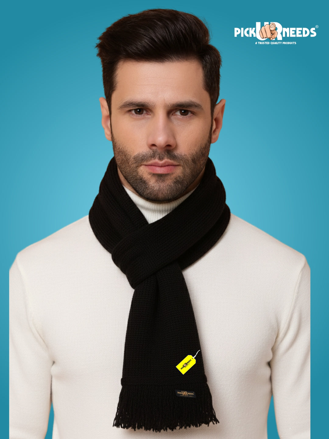 Pick Ur Needs Premium Soft Knitted Winter Muffler for Men Elegant Wool Blend Scarf with Tassel Fringe Stylish Warm Winter Wear for Casual & Formal Outfits