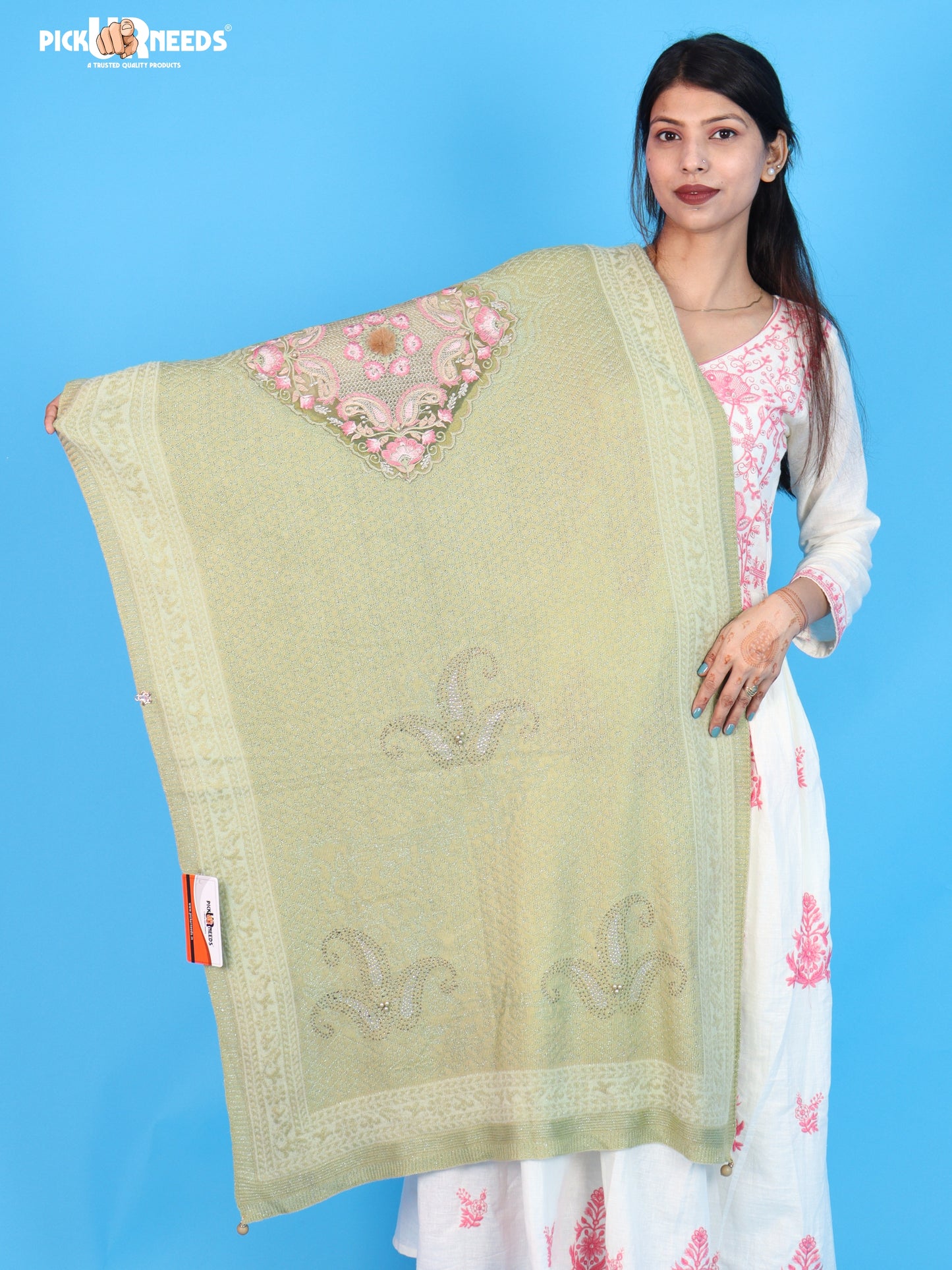 Pick Ur Needs Women’s Winter Shawl with Elegant Floral Pattern & Decorative Border Soft Warm Fashion Wrap for Women & Girls