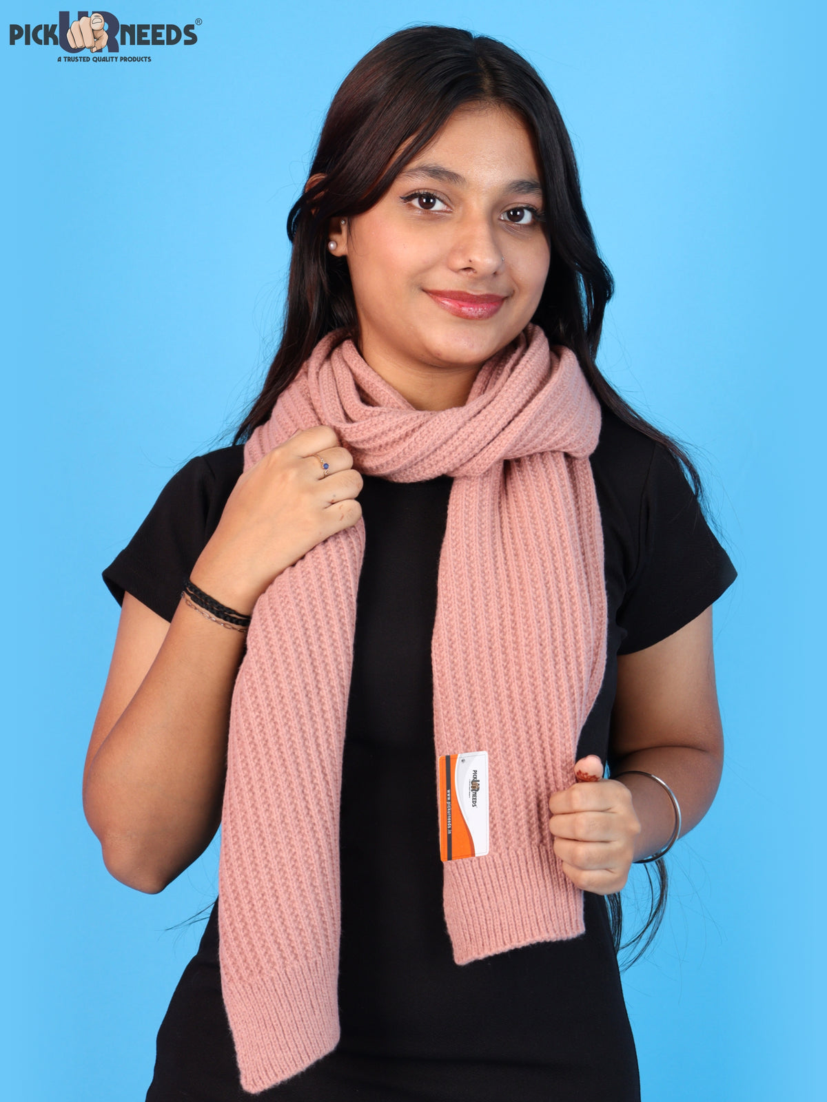 Pick Ur Needs Womens Stylish Knitted Muffler Scarf, Long Ribbed Knit Winter Neck Wrap, Soft Textured Cozy Scarf for Girls