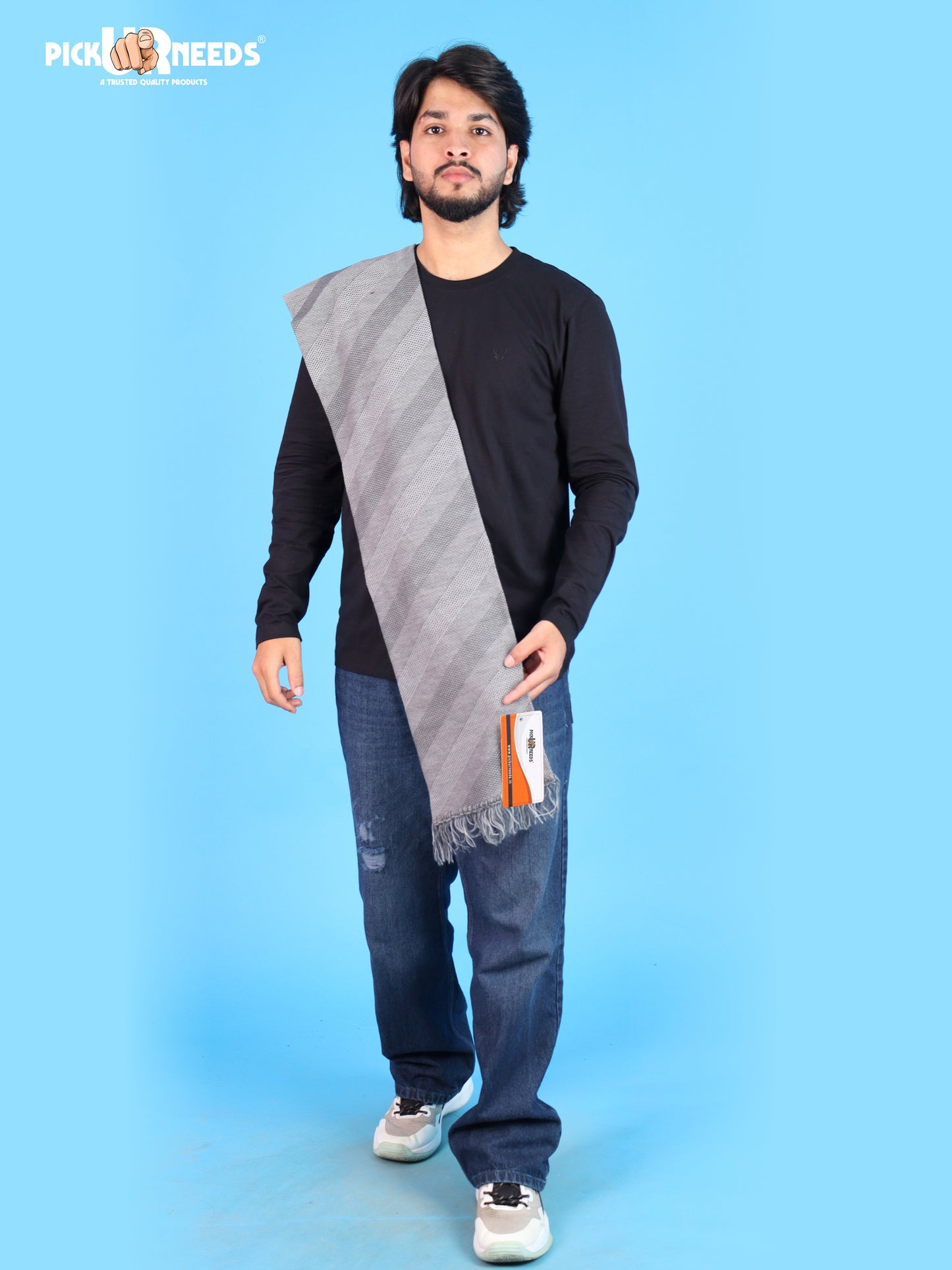 Pick Ur Needs Premium Men's Warm And Stylish Woolen Muffler Angoora With Solid Color Plain Design And Stylish Tussles Ends Muffler For Men