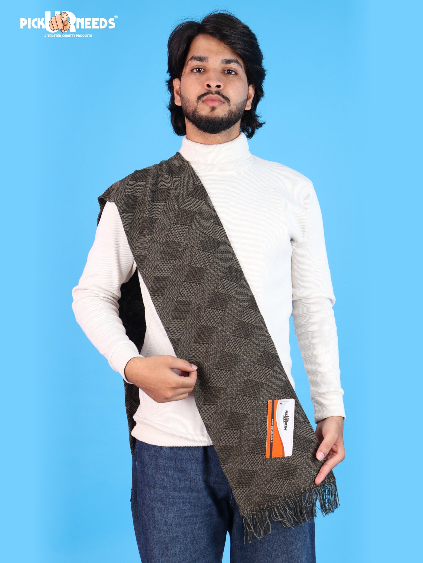 Pick Ur Needs Premium Men's Warm And Stylish Woolen Muffler Angoora With Solid Color Plain Design And Stylish Tussles Ends Muffler For Men