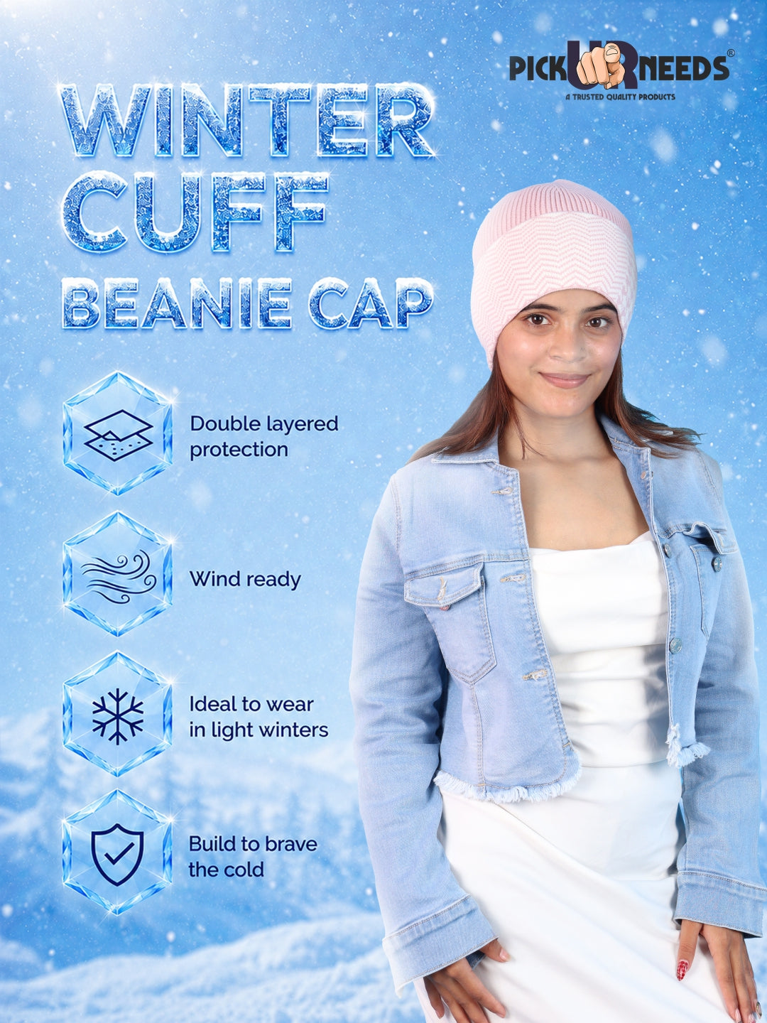 Pick Ur Needs Winter Cuff Beanie Cap – Double-Layered Warm Winter Hat