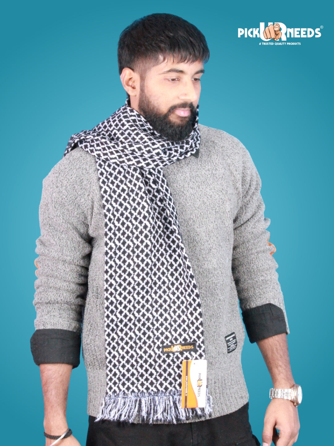 Pick Ur Needs Soft Warm Woolen Premium Winter Muffler for Men Scarf with Stylish Check Pattern Long & Comfortable Cold Weather Neck Wrap