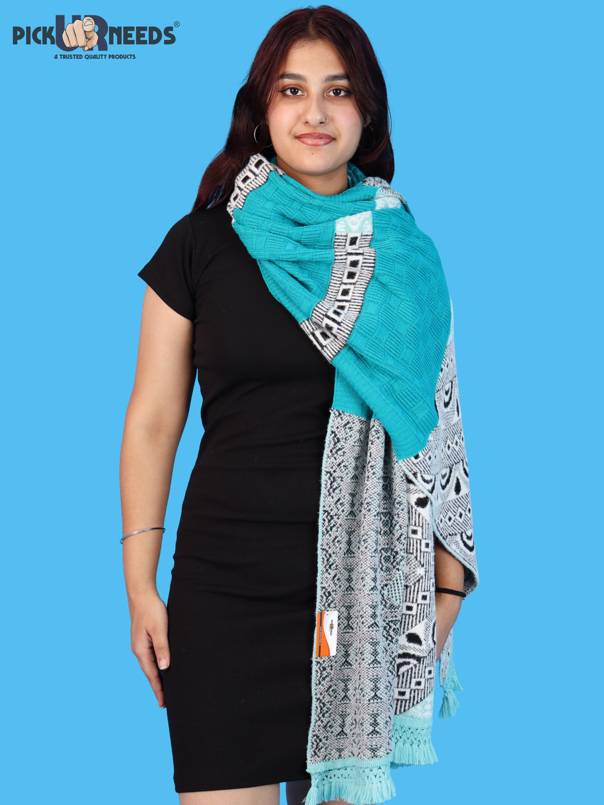 Pick Ur Needs Winter Girls & Womens Woolen Shawl, Soft Warm Printed Wrap with Elegant Pattern & Fringe Border