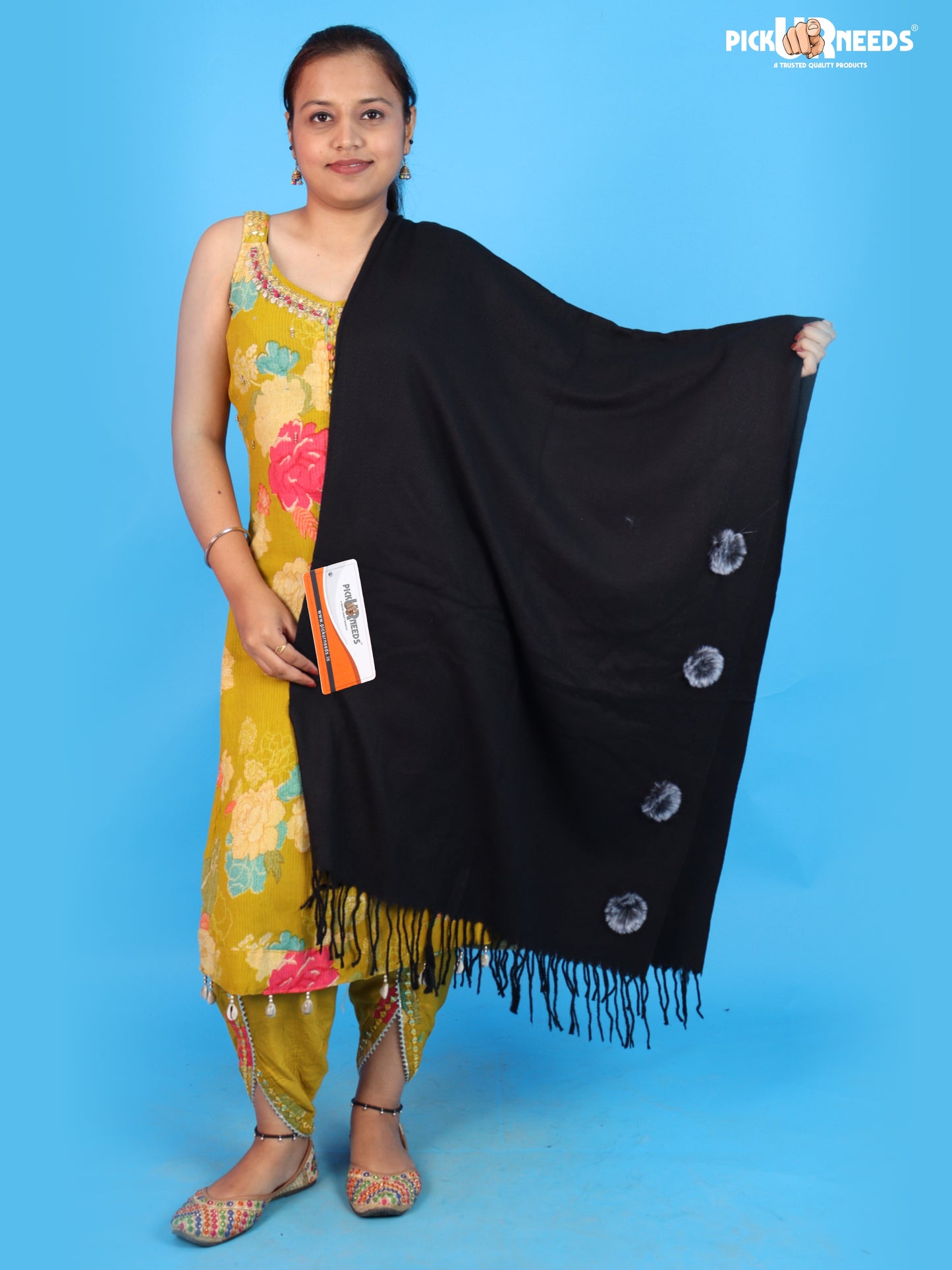 Pick Ur Needs Women Girls Winter Shawl with Pom Pom Detailing & Fringed Edges Lightweight Stole Fashion Wrap