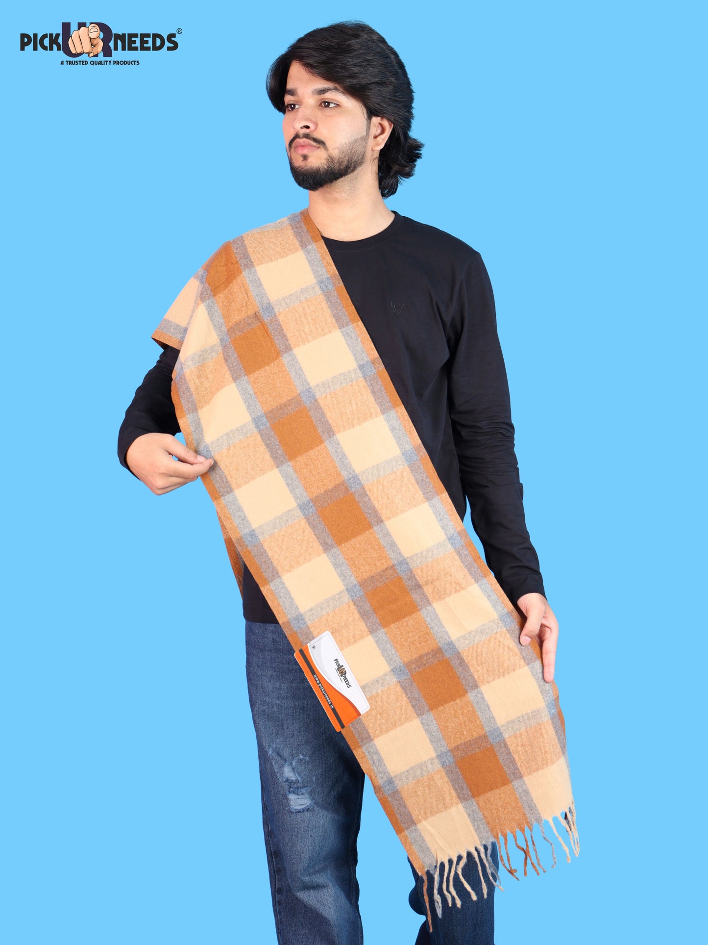Pick Ur Needs Men’s Winter Muffler Shawl Soft Warm Checkered Scarf with Fringes  Stylish Neck Wrap for Men & Boys  Winter Wear Accessory