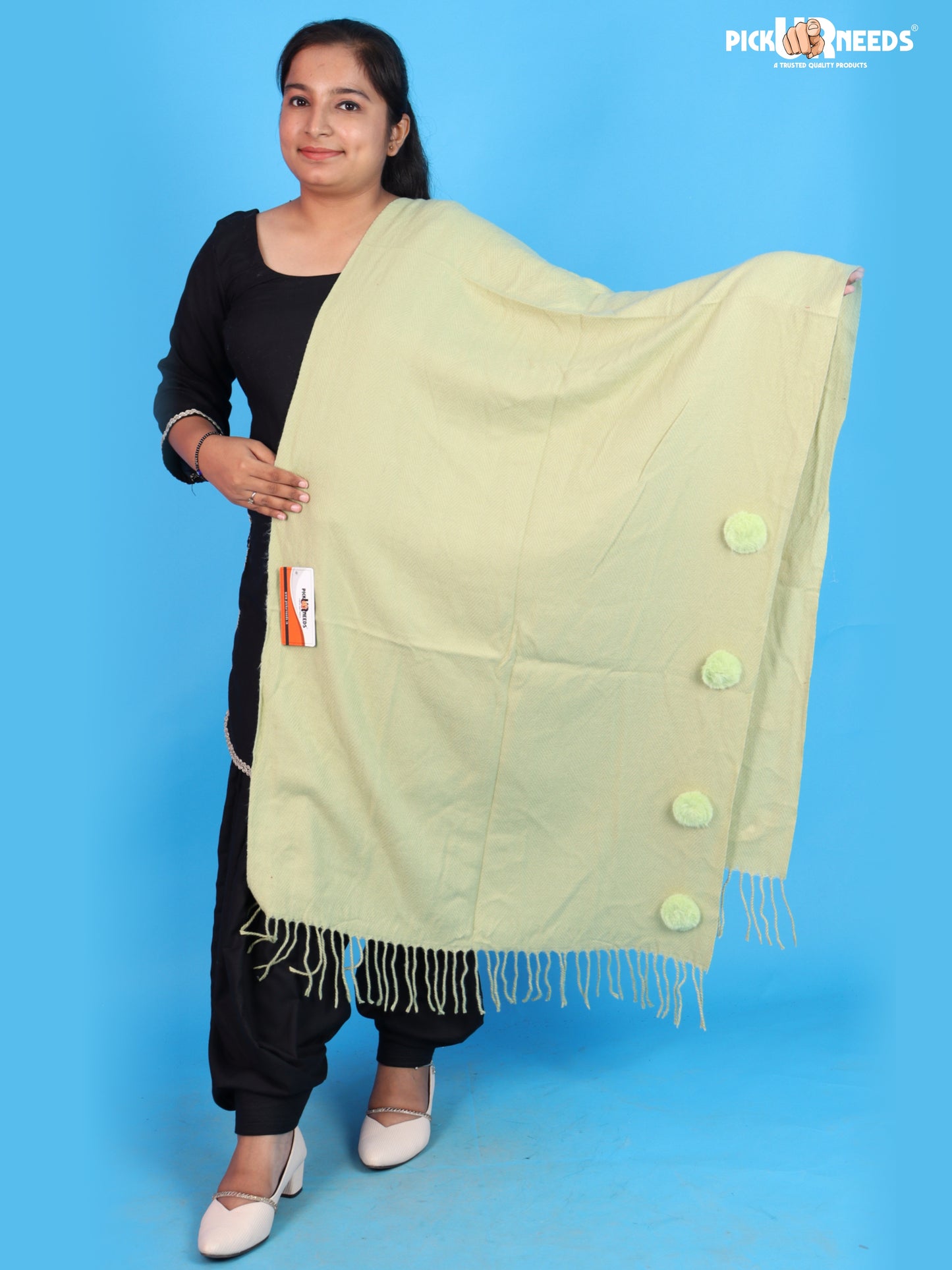 Pick Ur Needs Women Girls Winter Shawl with Pom Pom Detailing & Fringed Edges Lightweight Stole Fashion Wrap