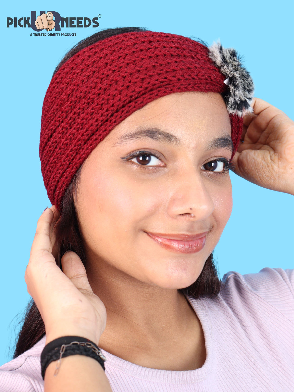 Pick Ur Needs Women & Girls Winter Earmuff Headband Kanpatti with Flower Design Soft Knitted Warm Ear Cover