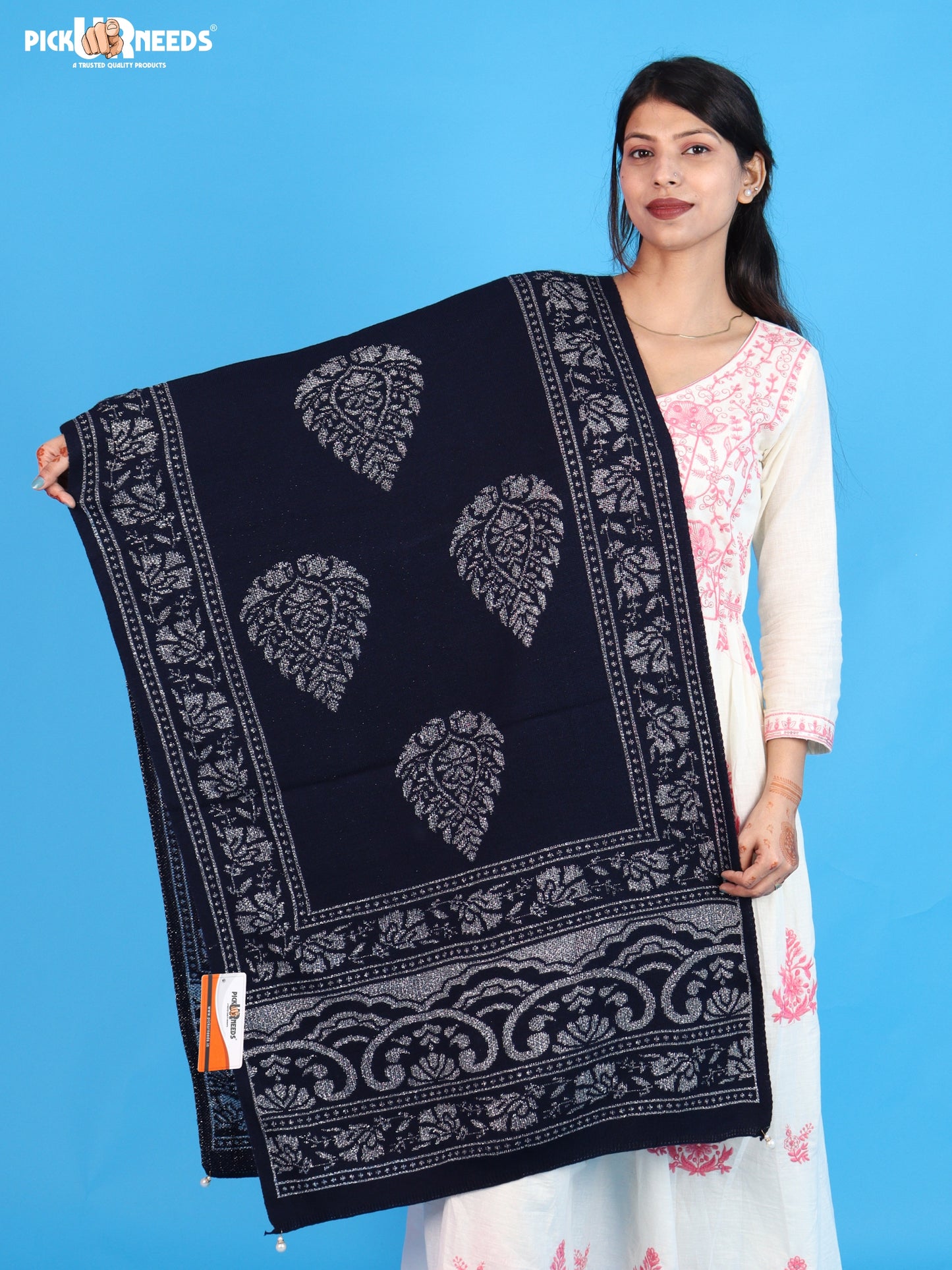 Pick Ur Needs Womens & Girls Soft Knitted Winter Shawl with Elegant Floral & Geometric Pattern, Warm Lightweight Stylish Stole For Ladies