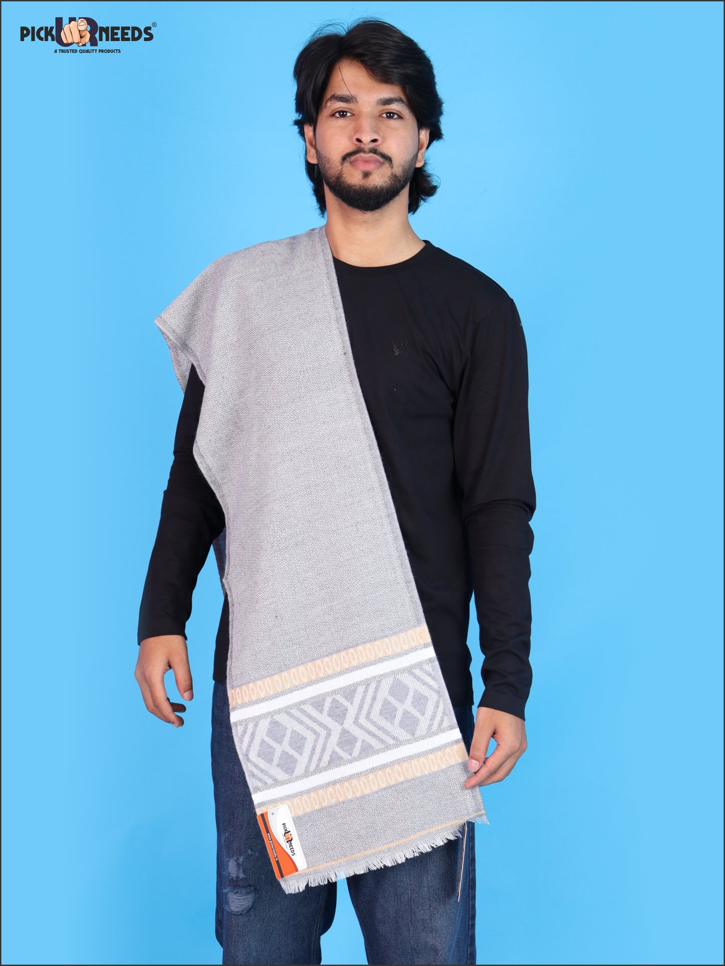 Pick Ur Needs Kullu Muffler for Men & Boys Traditional Woolen Winter Scarf with Elegant Woven Pattern & Fringed Ends Soft Warm Stole for Men