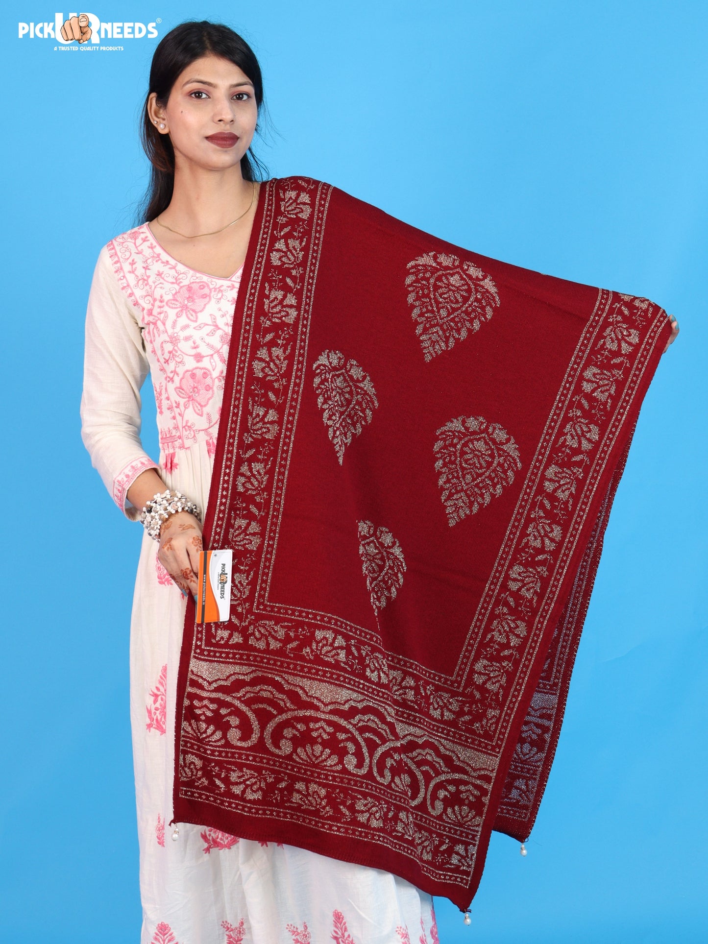 Pick Ur Needs Womens & Girls Soft Knitted Winter Shawl with Elegant Floral & Geometric Pattern, Warm Lightweight Stylish Stole For Ladies