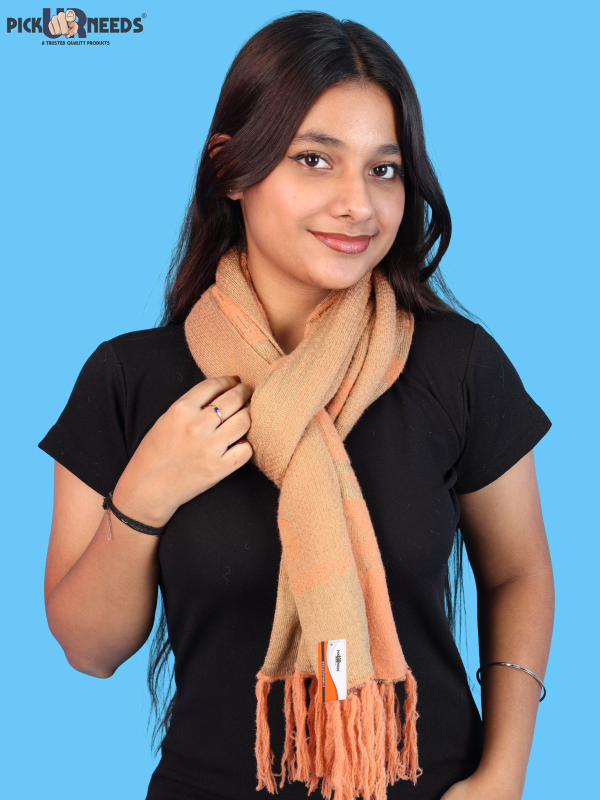 Pick Ur Needs Women & Girls Reversible Knitted Winter Muffler, Soft Warm Woollen Scarf with Geometric Pattern and Tassels, Lightweight Dual-Sided Winter Wrap