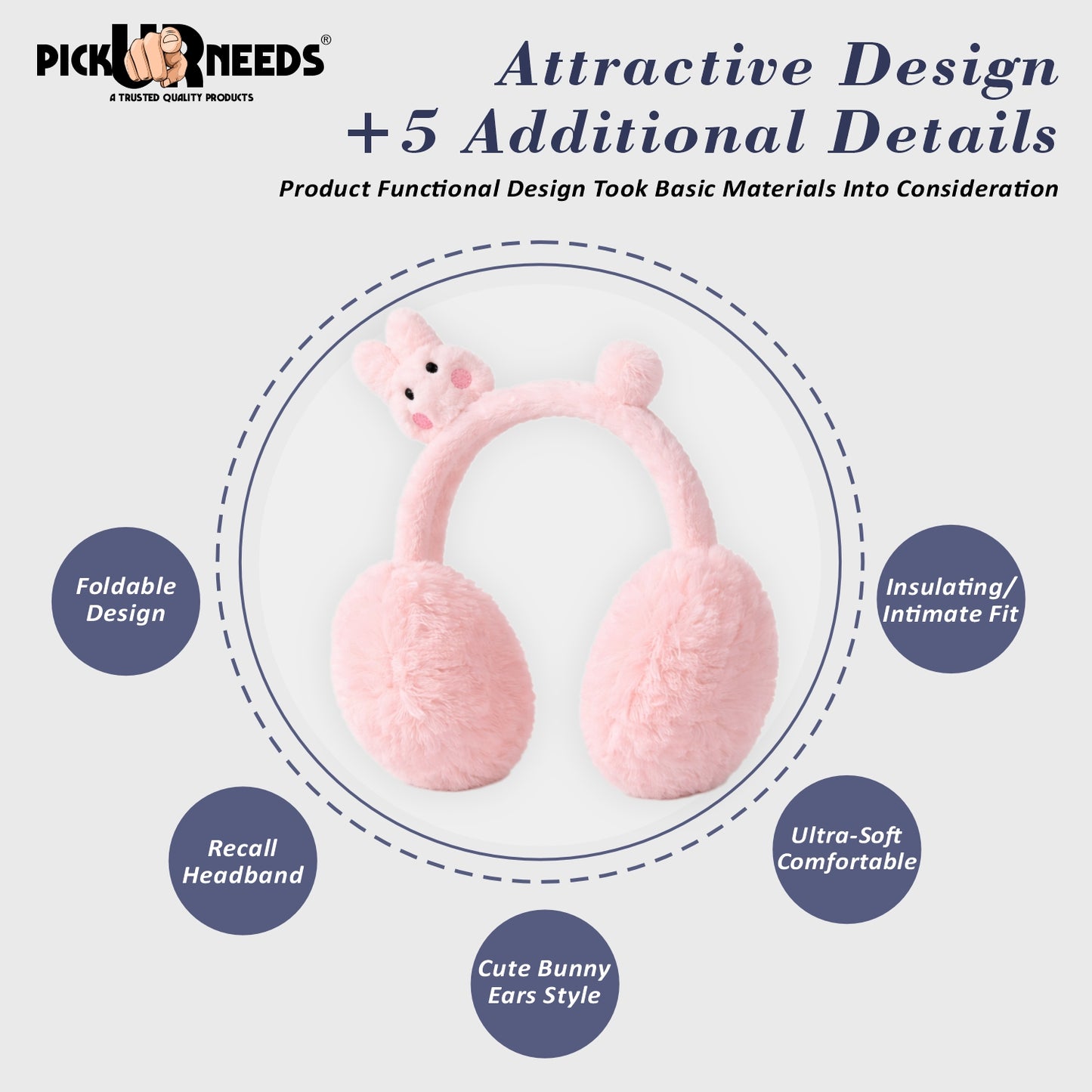 Pick Ur Needs Cute Bunny Ear Muffs for Women & Kids – Foldable Ultra-Soft Winter Earmuffs, Lightweight Plush Ear Warmers