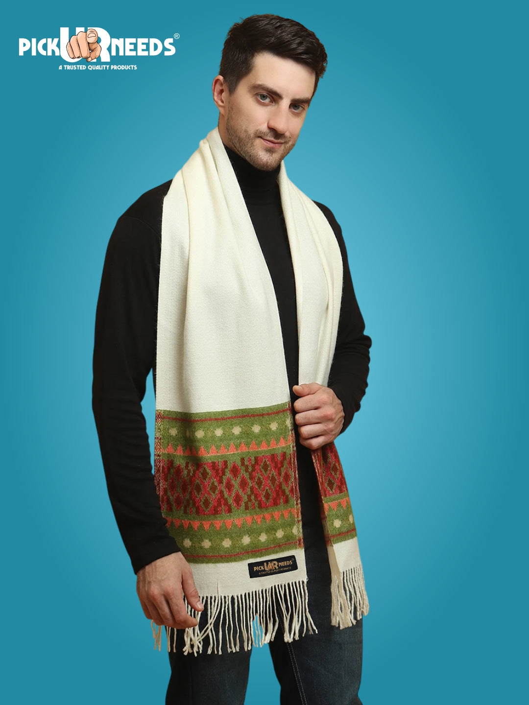 MHAX Winter Traditional Premium Muffler Woven Border Design For Men & Boys Soft Warm Neck Scarf with Fringed Tassels