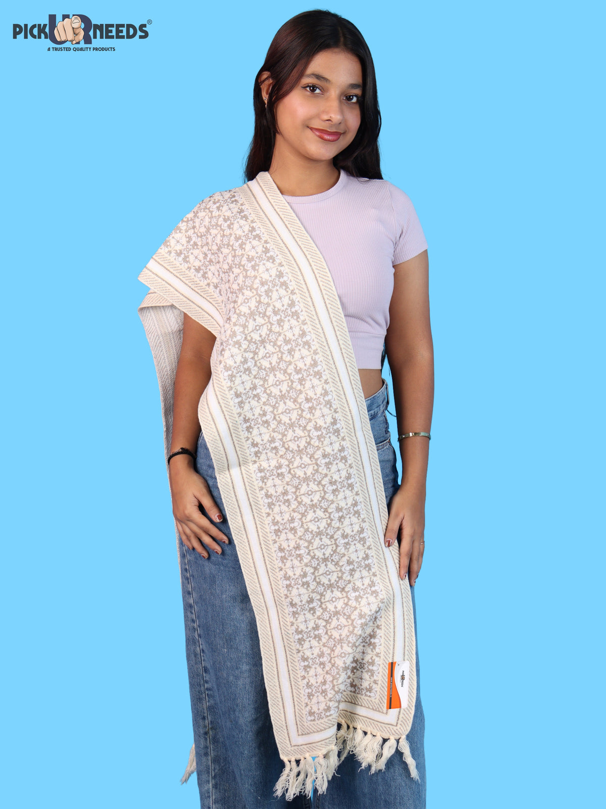 Pick Ur Needs Womens & Girls Super Soft Knitted Woolen Muffler Warm Winter Neck Scarf with Elegant Printed Design & Tassels