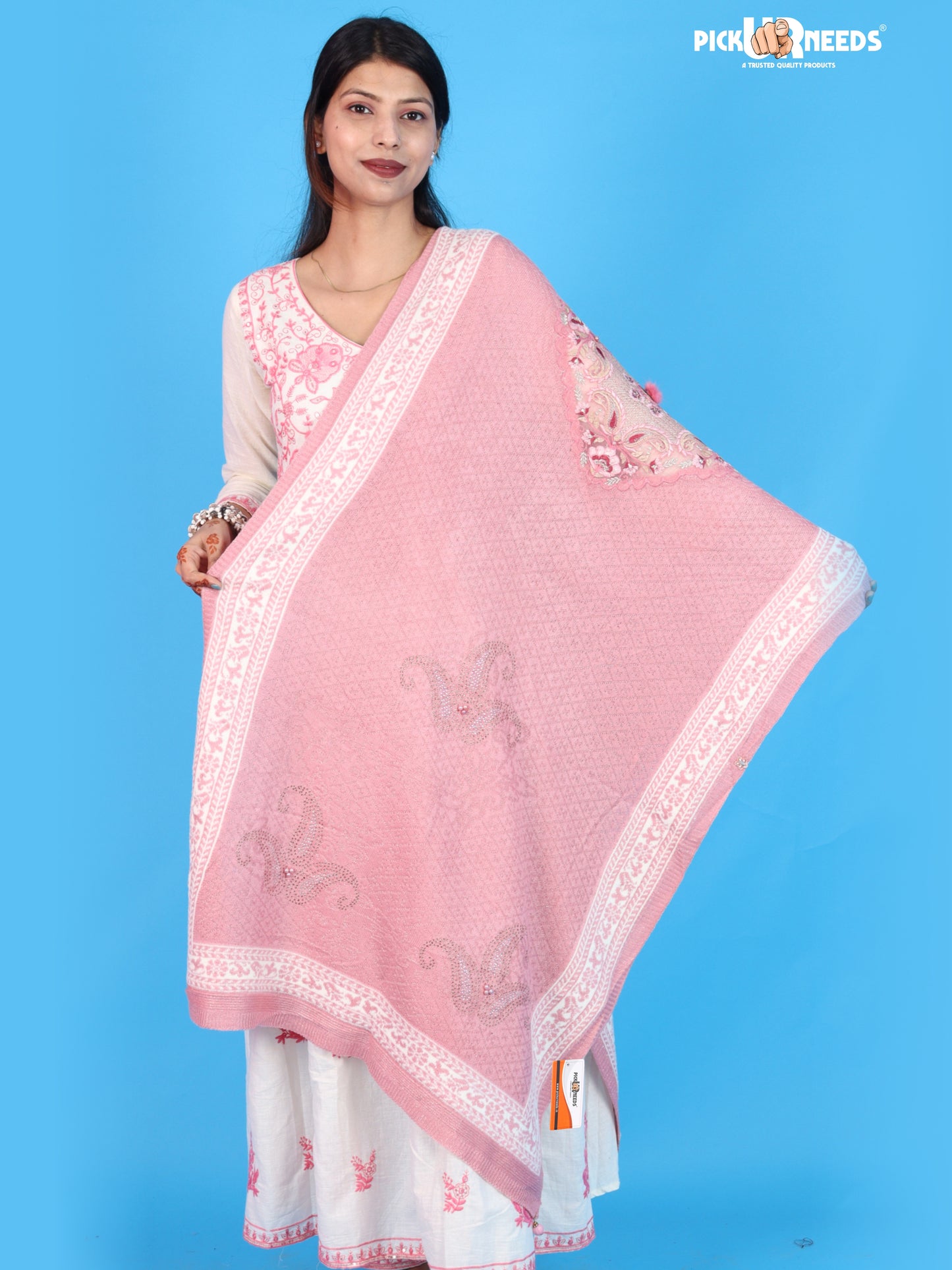 Pick Ur Needs Women’s Winter Shawl with Elegant Floral Pattern & Decorative Border Soft Warm Fashion Wrap for Women & Girls