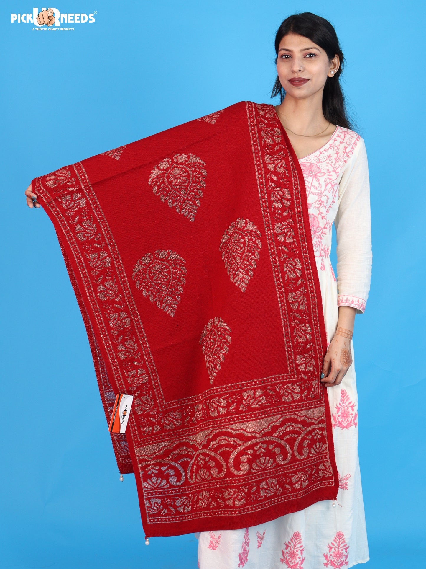 Pick Ur Needs Womens & Girls Soft Knitted Winter Shawl with Elegant Floral & Geometric Pattern, Warm Lightweight Stylish Stole For Ladies