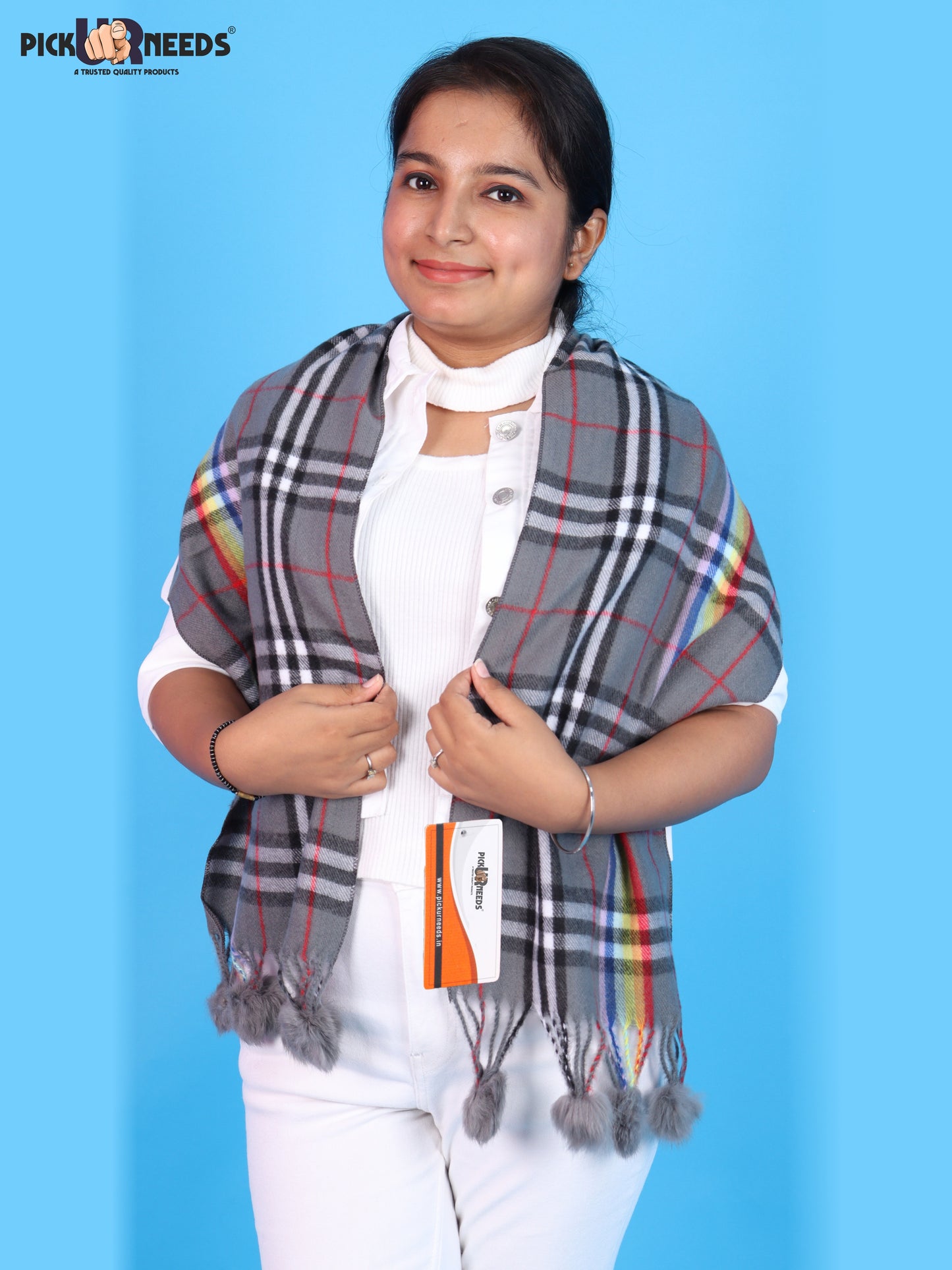 Pick Ur Needs Women’s Winter Scarf for Stylish & Comfortable Girls Wear Soft Warm Printed Muffler with Fringe & Pom Pom Detailing