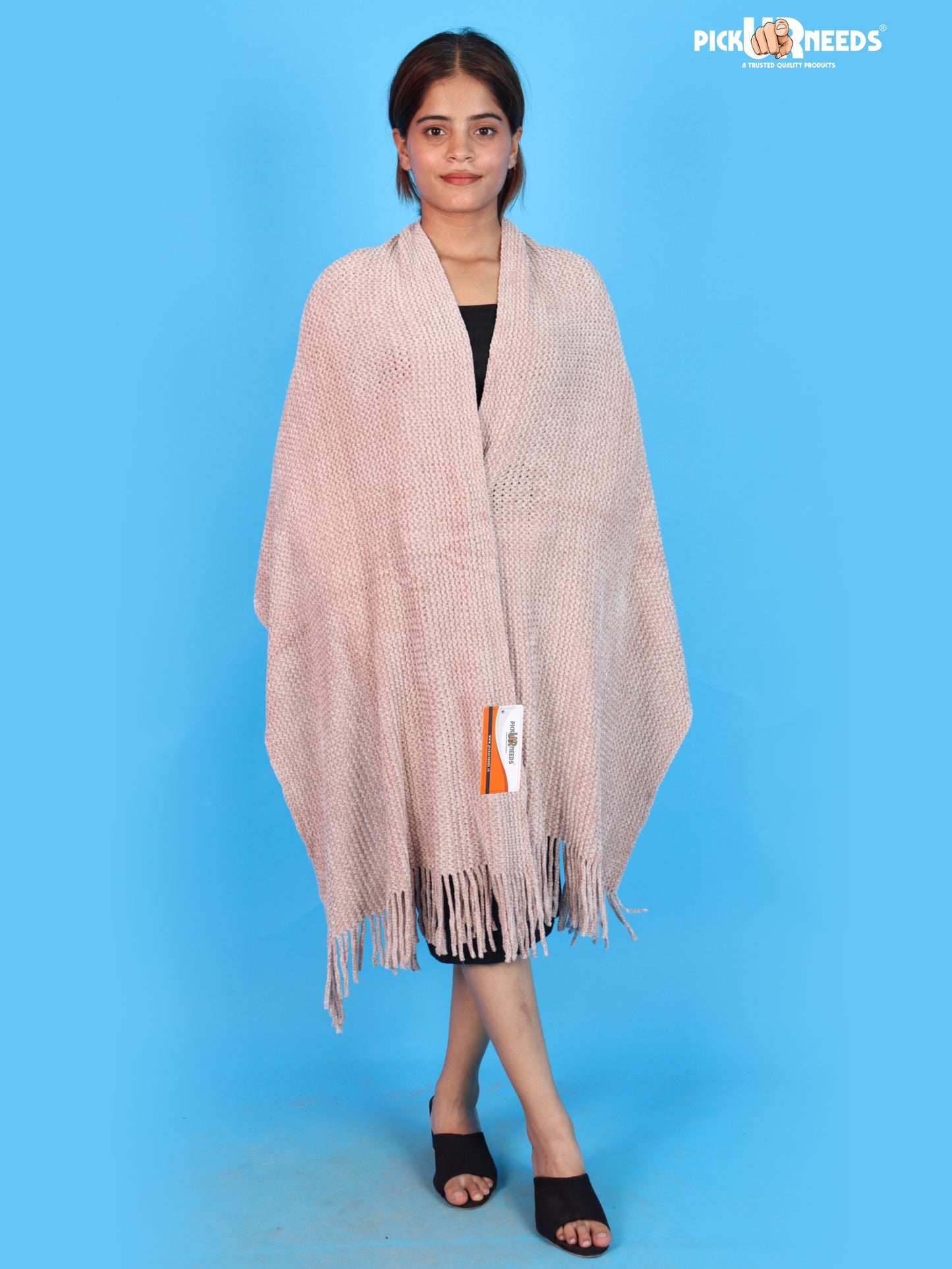 Pick Ur Needs Womens Winter Shawl with Soft Plush Texture & Long Fringe Detailing Stole Elegant Wrap for Ladies & Girls Cozy Seasonal Shoulder Cover for Casual, Ethnic & Western Outfits