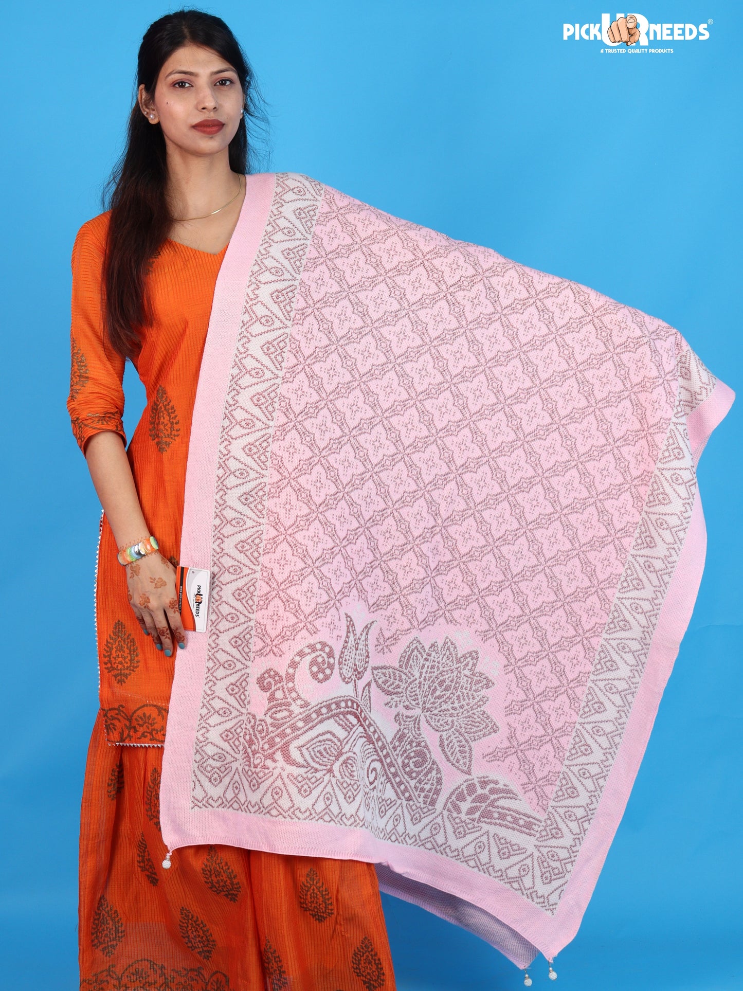 Pick Ur Needs Womens & Girls Soft Knitted Winter Shawl with Elegant Floral & Geometric Pattern, Warm Lightweight Stylish Stole For Ladies