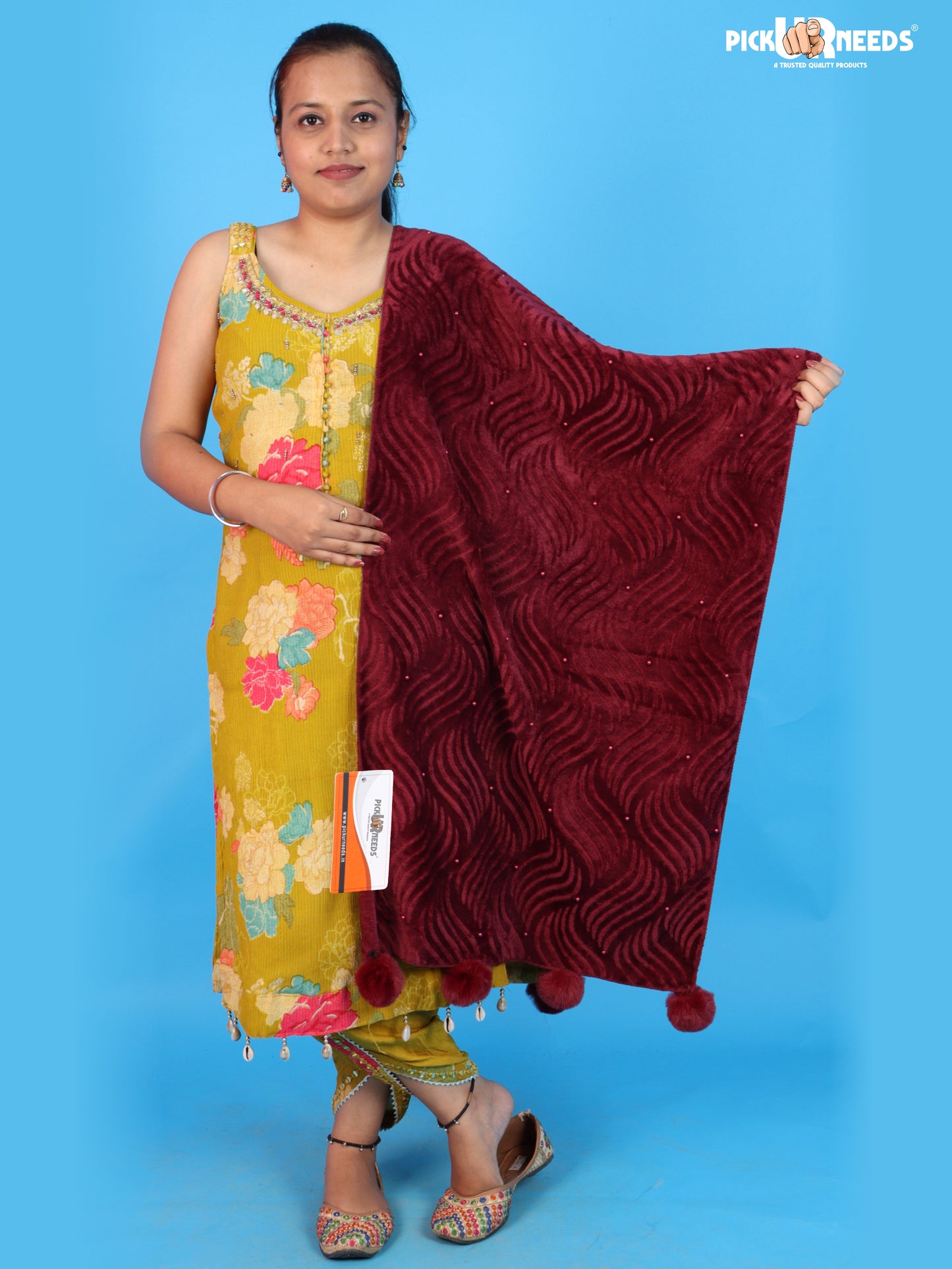 Pick Ur Needs Women’s Winter Shawl with Stylish Textured Pattern & Pom Pom Tassels Soft Warm Elegant Party, Casual & Daily Wear Girls Stole