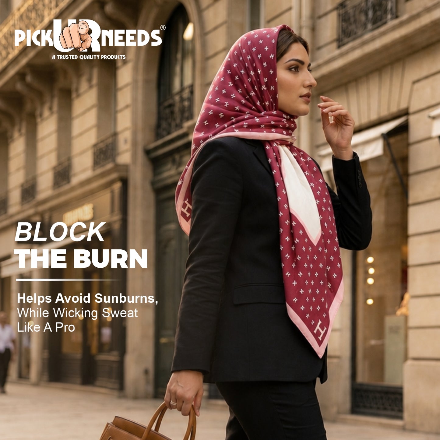 Pick Ur Needs Elegant Womens Premium Printed Satin Silk Feel Square Neck & Head Girls Scarf
