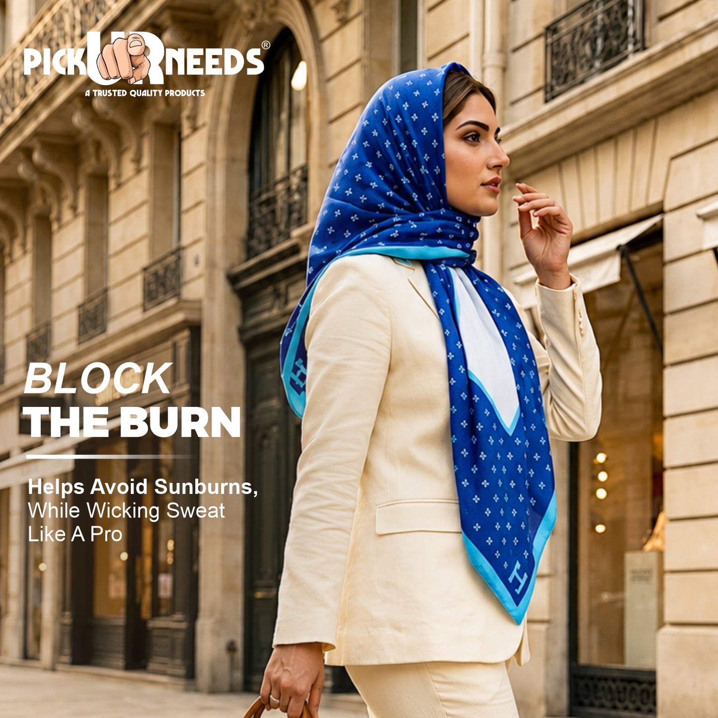 Pick Ur Needs Elegant Womens Premium Printed Satin Silk Feel Square Neck & Head Girls Scarf