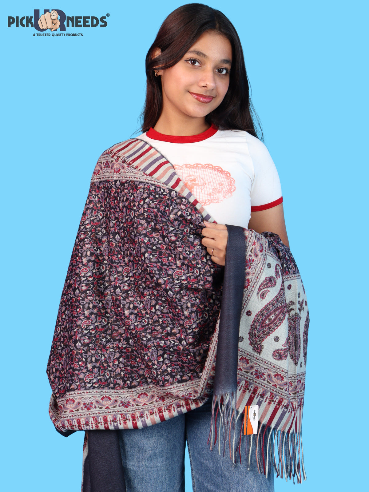 Pick Ur Needs Women Winter Shawl & Muffler Soft Warm Floral Paisley Printed Stole with Tassels Stylish Lightweight Neck Wrap Scarf for Women & Girls