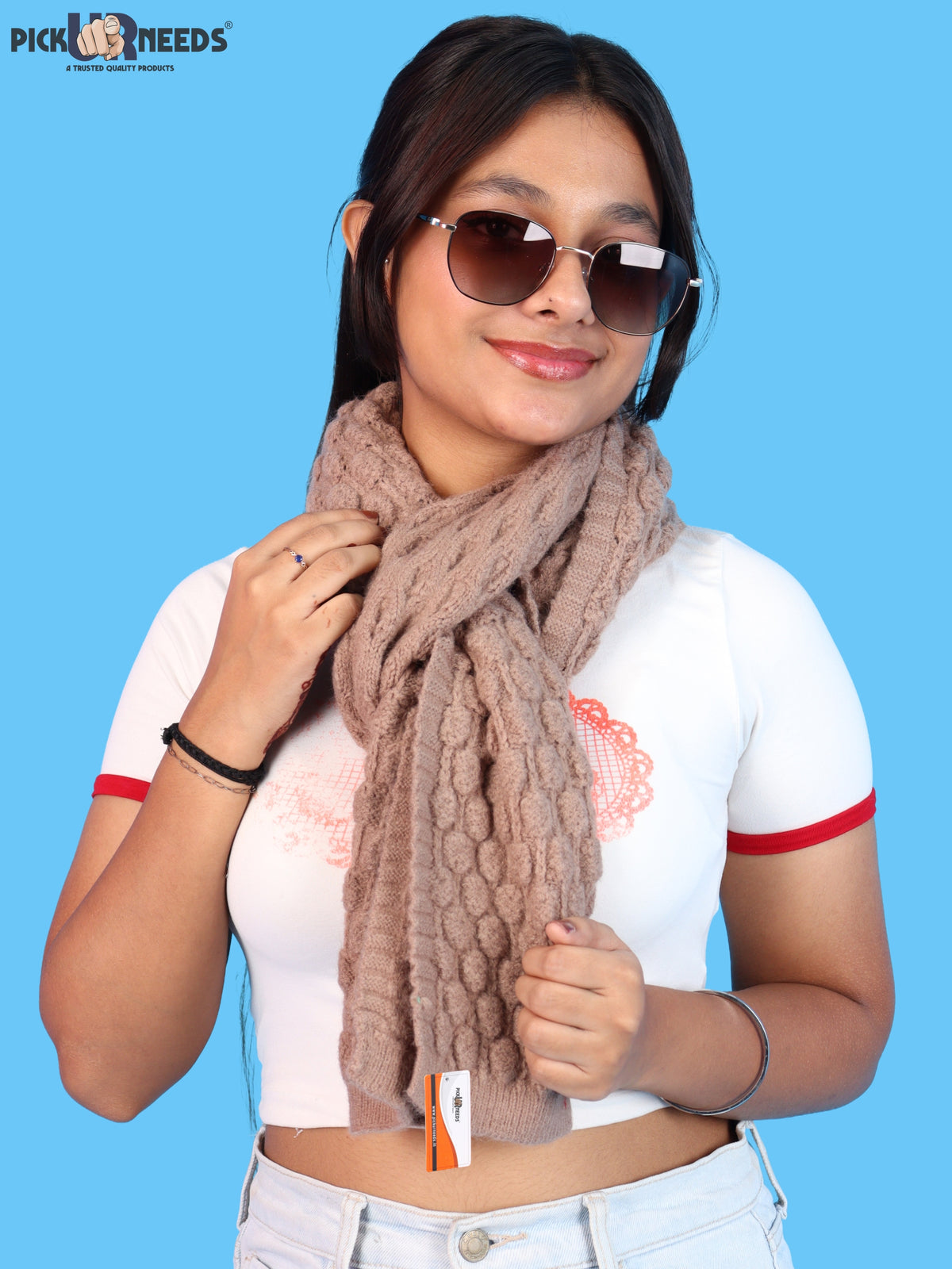 Pick Ur Needs Women and Girls Knitted Winter Muffler, Textured Woollen Scarf with Elegant Woven Pattern, Soft Warm Lightweight Neck Wrap