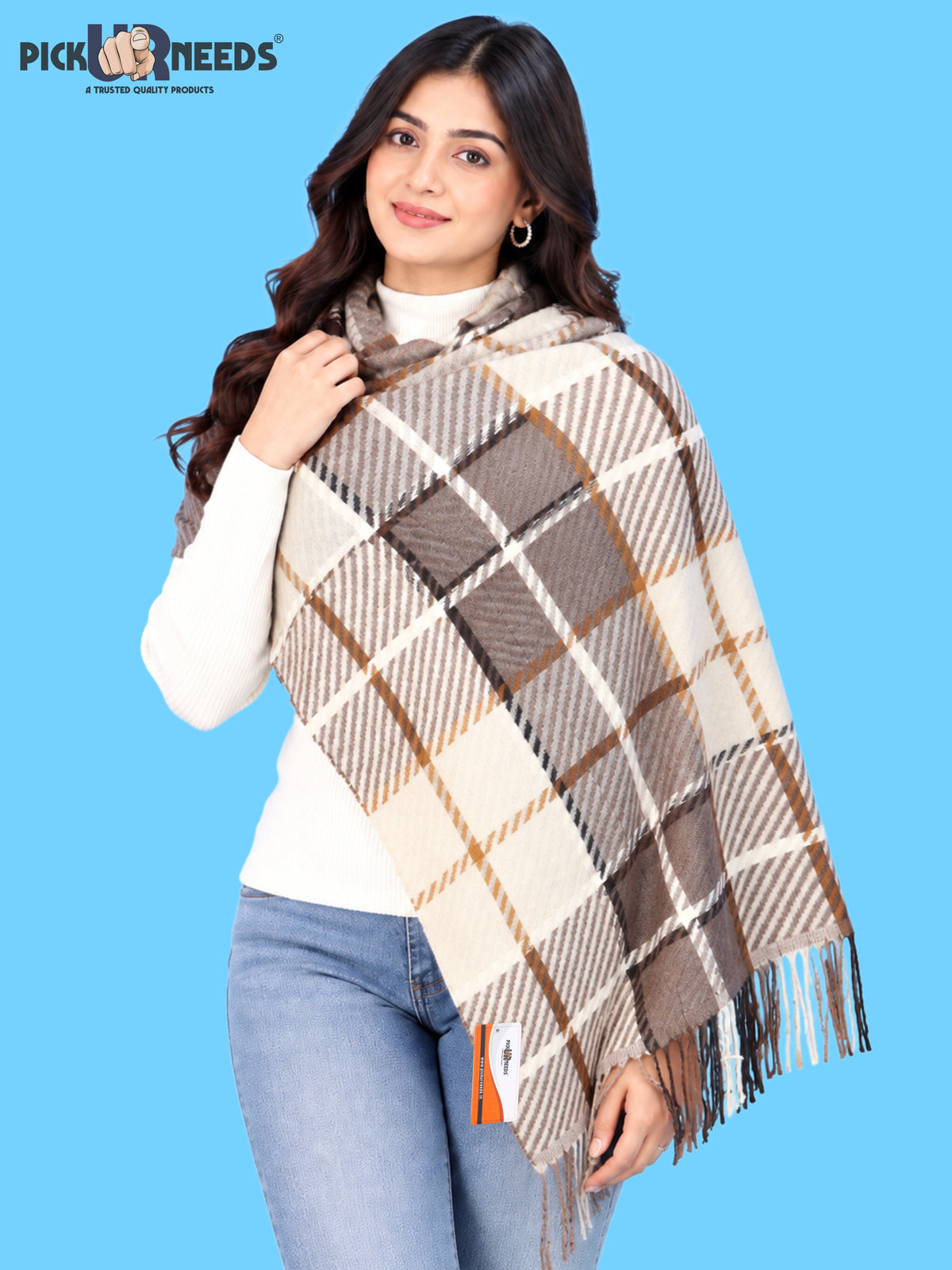 Pick Ur Needs Women's Winter Shawl & Muffler Soft Warm Checkered Printed Stole with Tassels Stylish Neck Wrap Scarf for Women & Girls