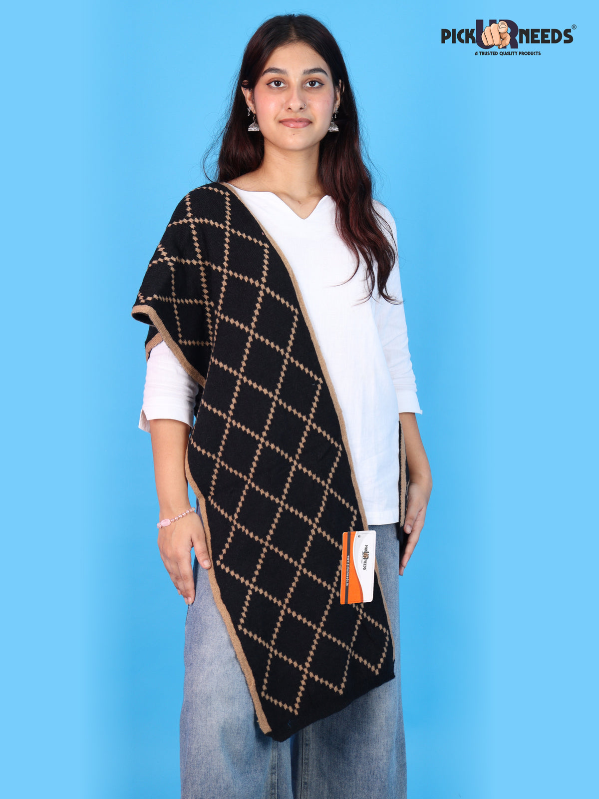Pick Ur Needs Premium Winter Woolen Scarf for Women Designer Checkered Warm Muffler Soft, Stylish & Cozy Cold Weather Wrap