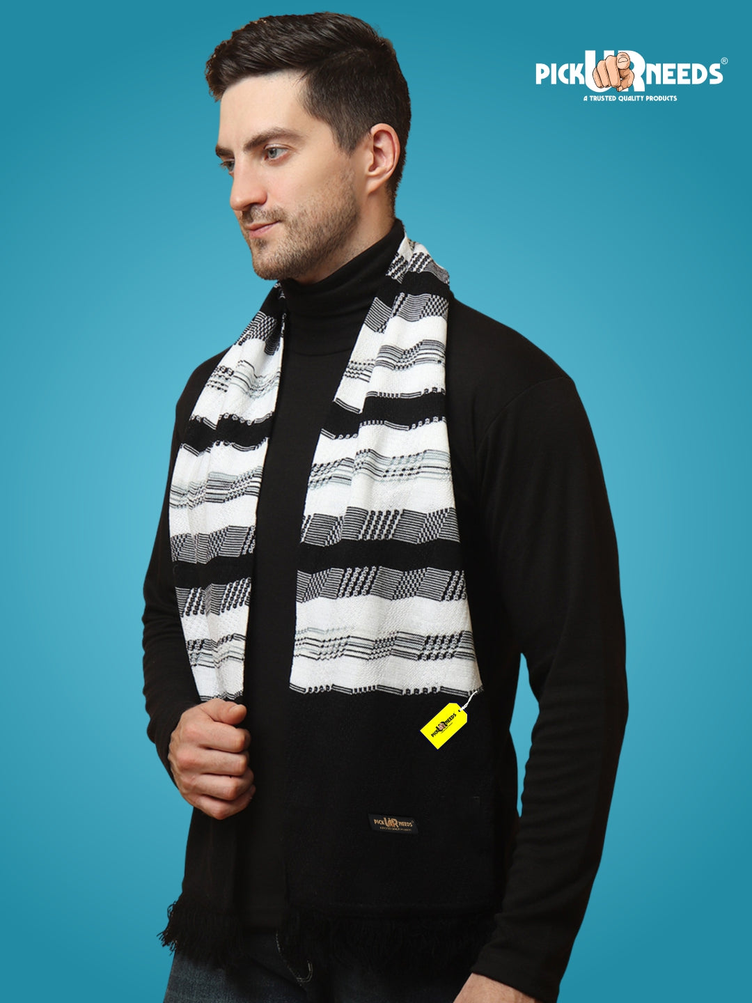 Pick Ur Needs Soft Warm Wool Blend Scarf Premium Knitted Winter Muffler for Men with Stylish Geometric Pattern Trendy Casual & Formal Winter Wear Mufflers