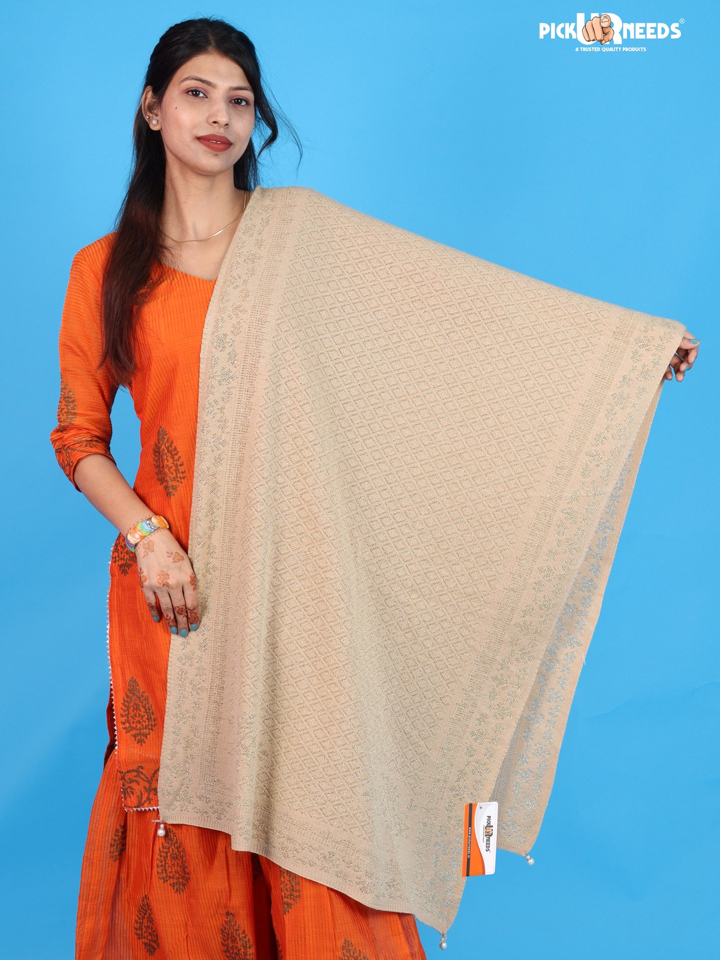 Pick Ur Needs Ladies Printed Winter Shawl with Elegant Pattern Soft Knitted Stole with Designer Border & Tassel Finish Comfortable Shoulder Wrap for