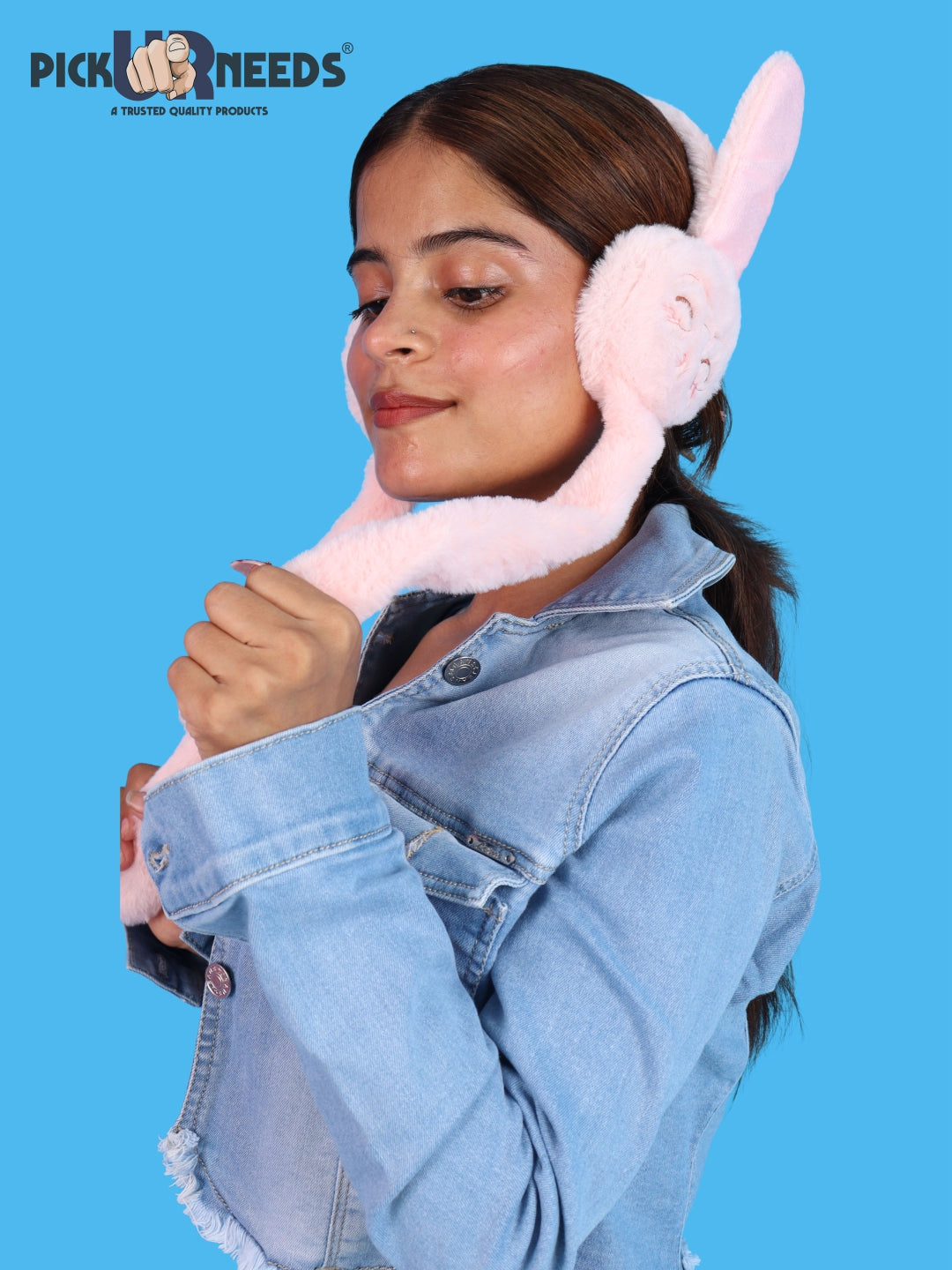 Pick Ur Needs Plush Bunny Cute Earmuffs for Girls & Women with RGB LED Lights,Ultra Soft Warm Winter Moving Flapping Ears Muffs