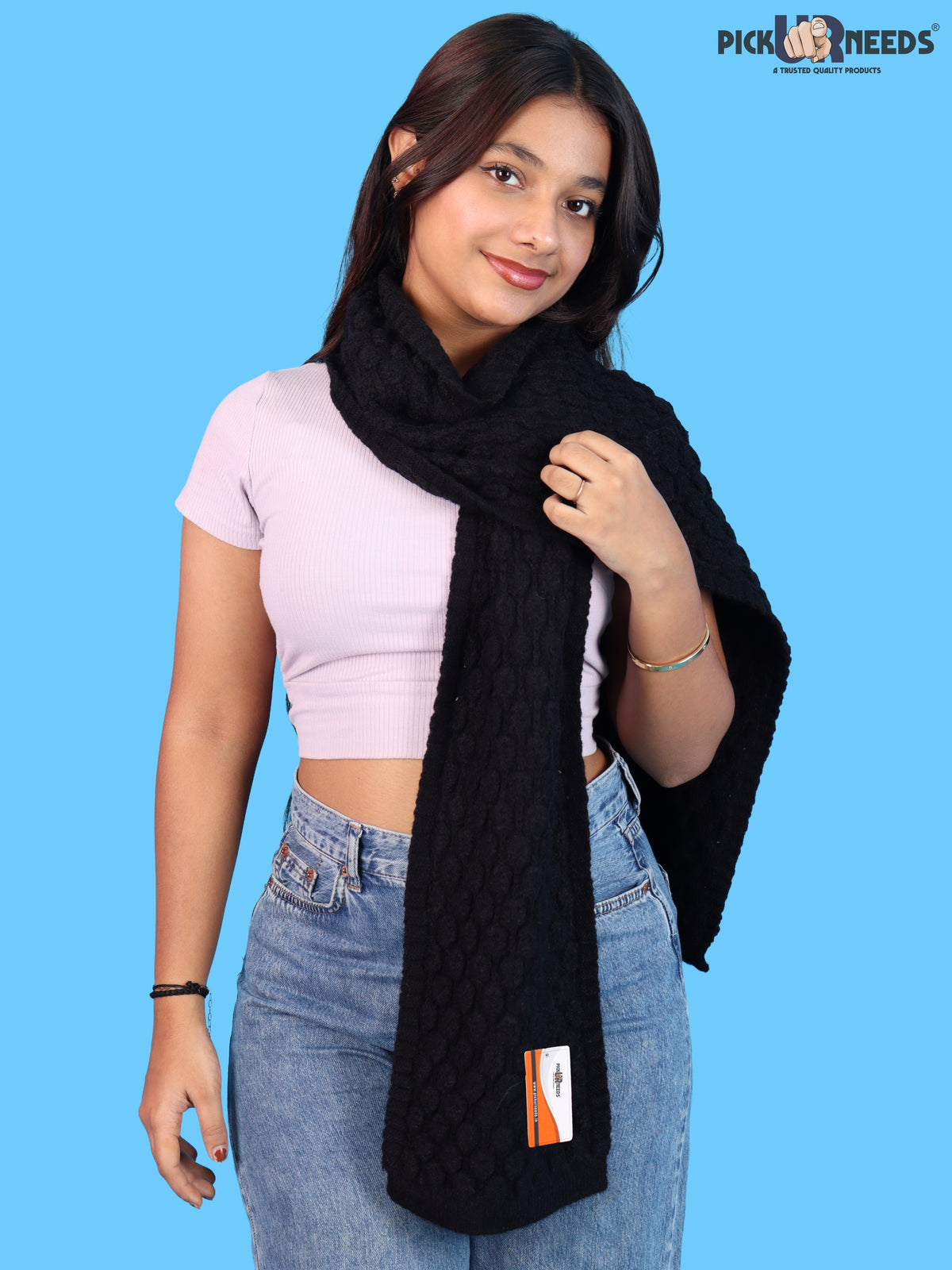 Pick Ur Needs Women and Girls Knitted Winter Muffler, Textured Woollen Scarf with Elegant Woven Pattern, Soft Warm Lightweight Neck Wrap