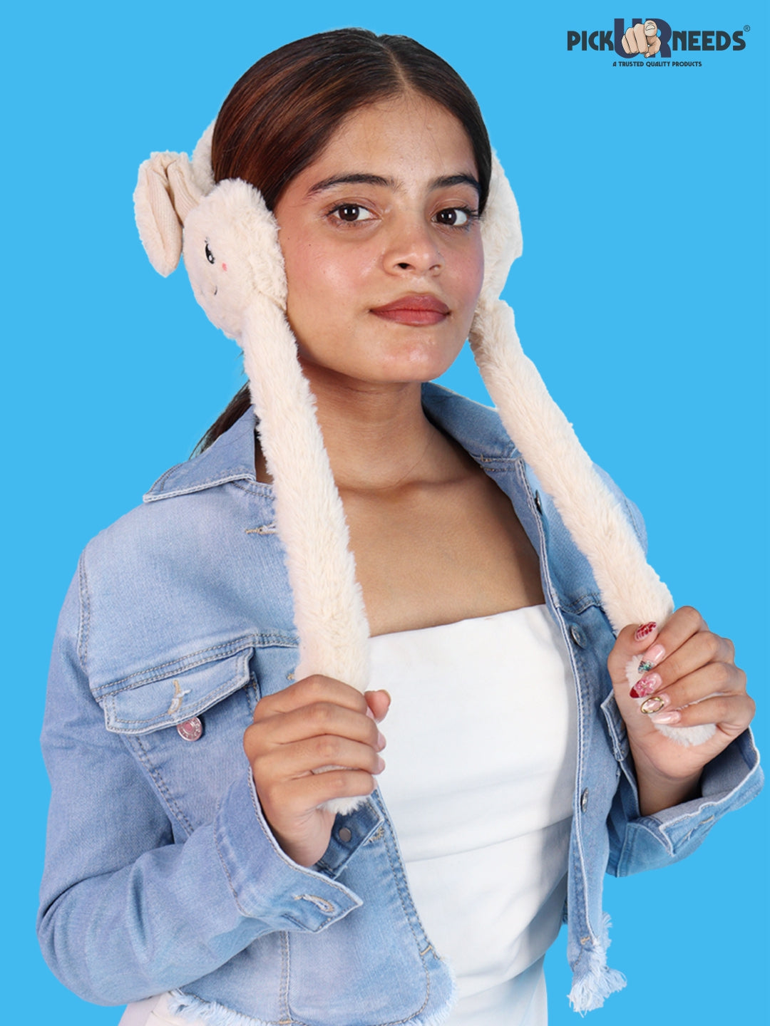 Pick Ur Needs Plush Bunny Cute Earmuffs for Girls & Women with RGB LED Lights,Ultra Soft Warm Winter Moving Flapping Ears Muffs