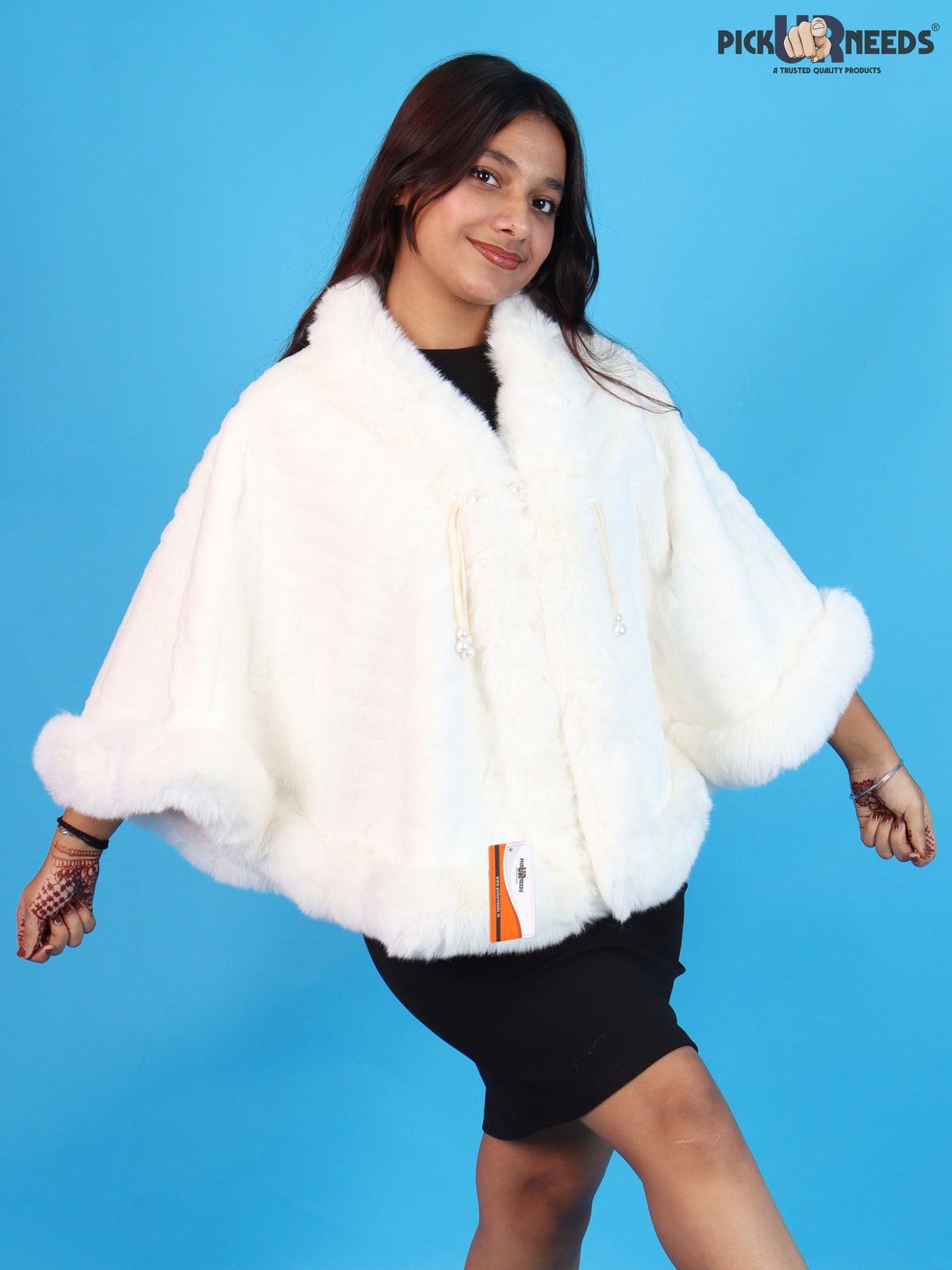 Pick Ur Needs Elegant Faux Fur Womens Shrug with Plush Collar,Soft Warm Winter Cape Poncho, Stylish Fluffy Shoulder Wrap for Ladies & Girls