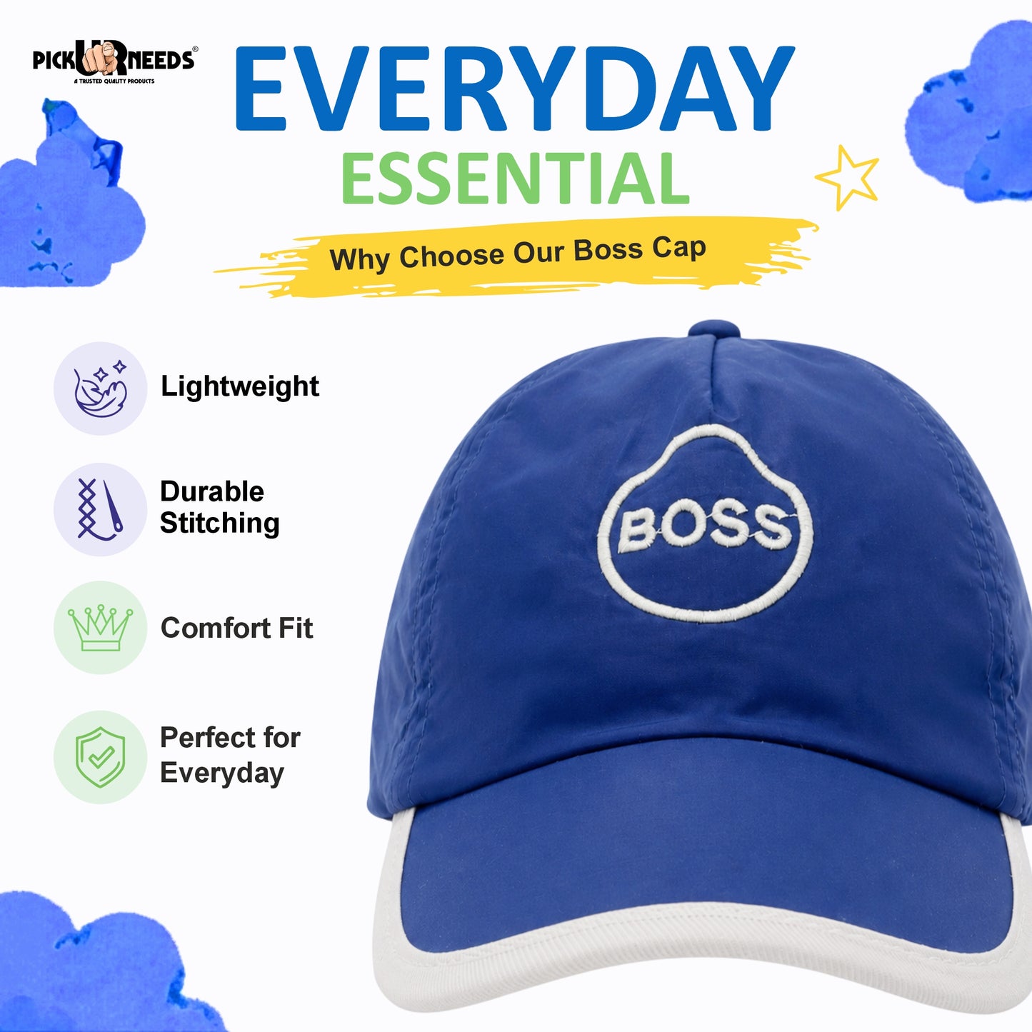 Pick Ur Needs Breathable Baseball Kids Hat Cap with Adjustable Strap Soft Breathable Cotton Hat for Boys & Girls