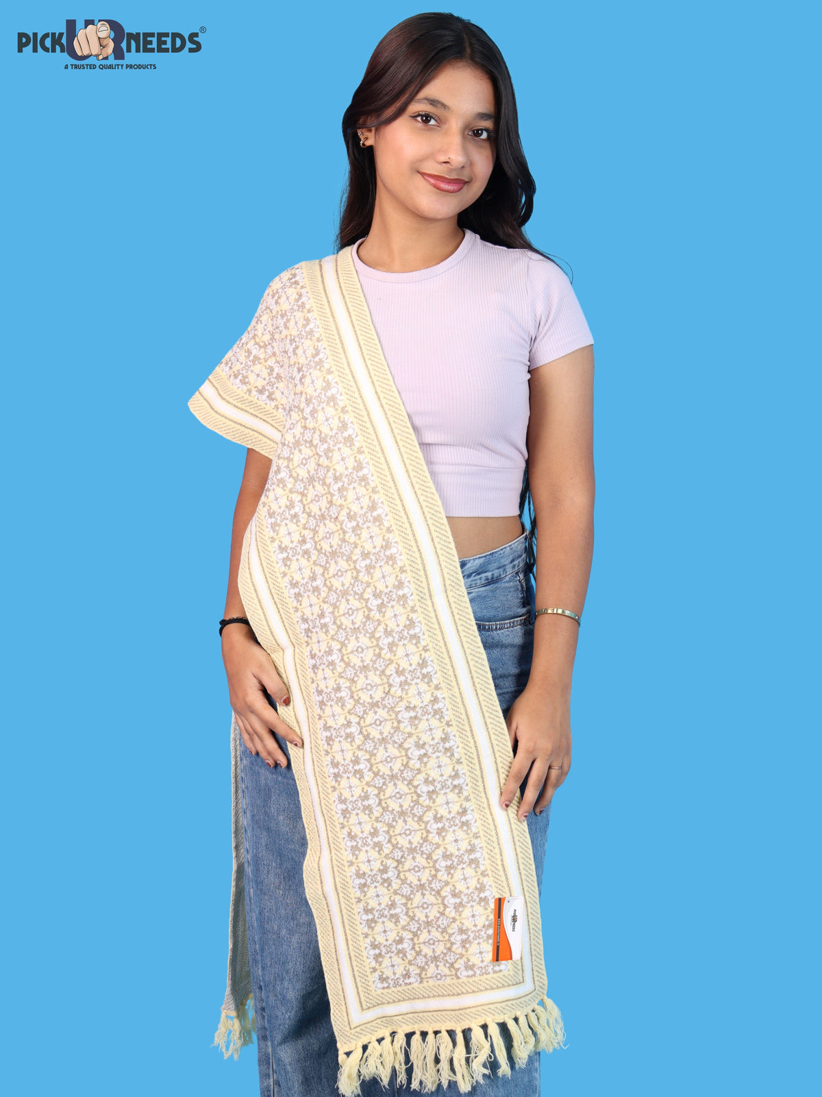 Pick Ur Needs Womens & Girls Super Soft Knitted Woolen Muffler Warm Winter Neck Scarf with Elegant Printed Design & Tassels