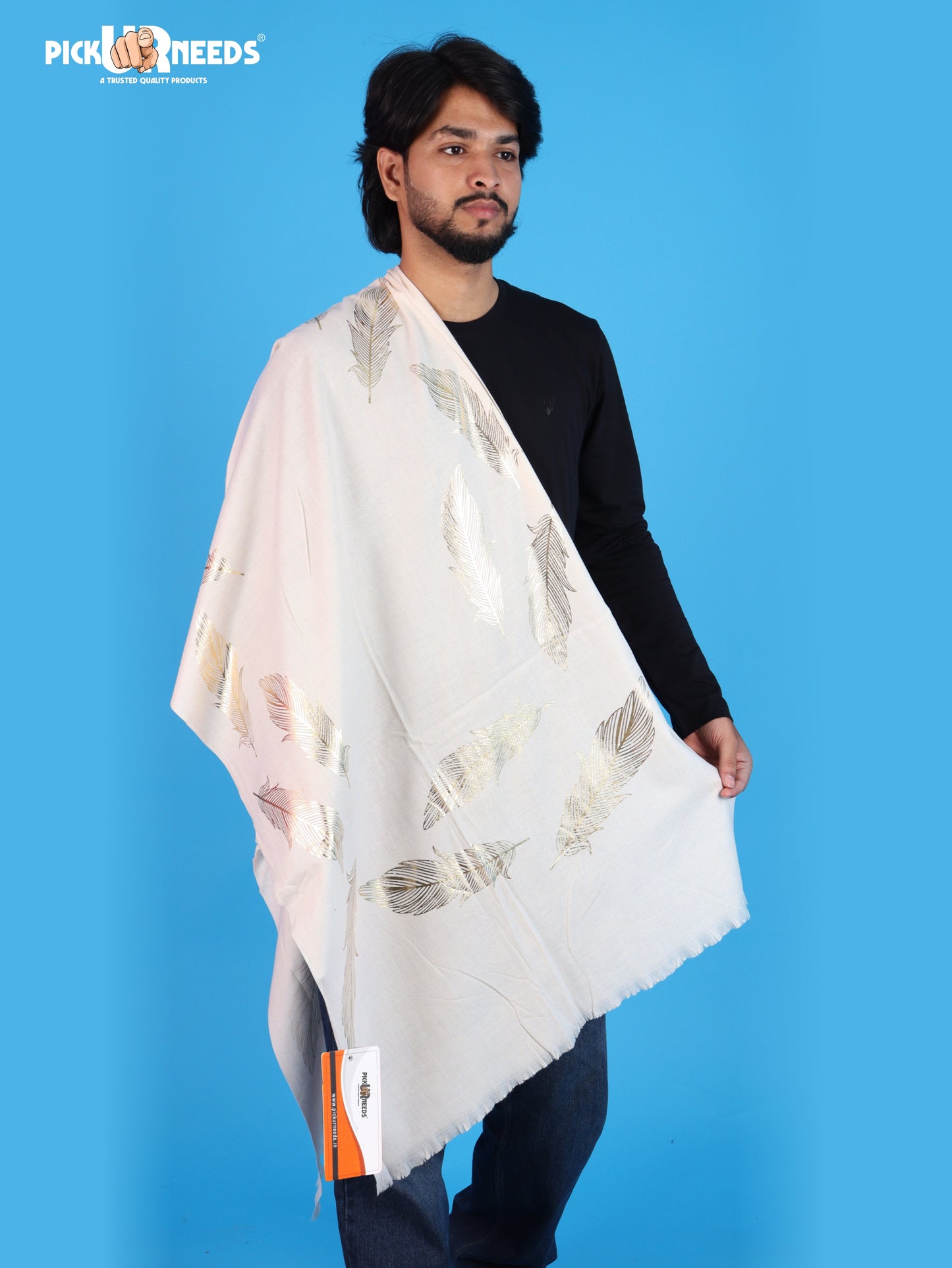 Pick Ur Needs Winter Shawl, Scarf, Stole & Muffler with Elegant Feather Print Soft Lightweight Winter Wrap for Men Stylish Scarf Stole for Kurta, Shirt For Boys