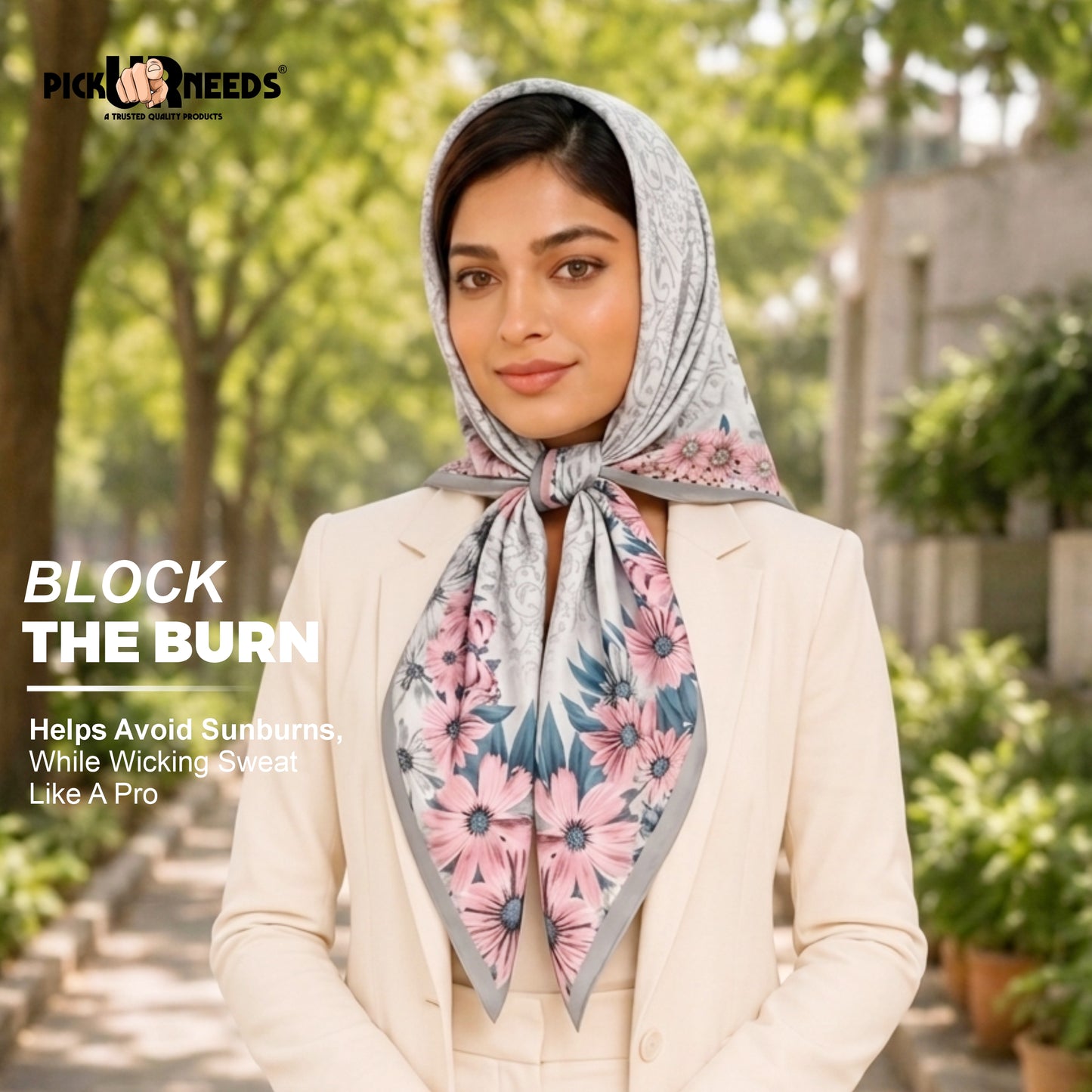 Pick Ur Needs Premium Summer Satin Silk Floral Printed Scarf for Womens & Girls Neck, Head, Shoulder Wrap Stole