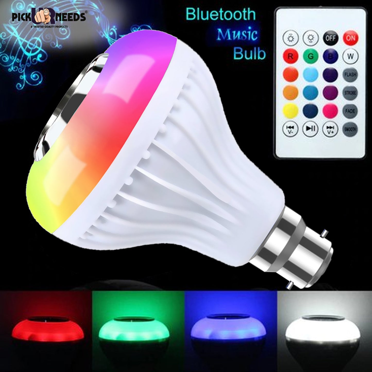 Pick Ur Needs Smart Lighting Music Bulb with Bluetooth Speaker Color Changing , DJ Lights with Remote Control