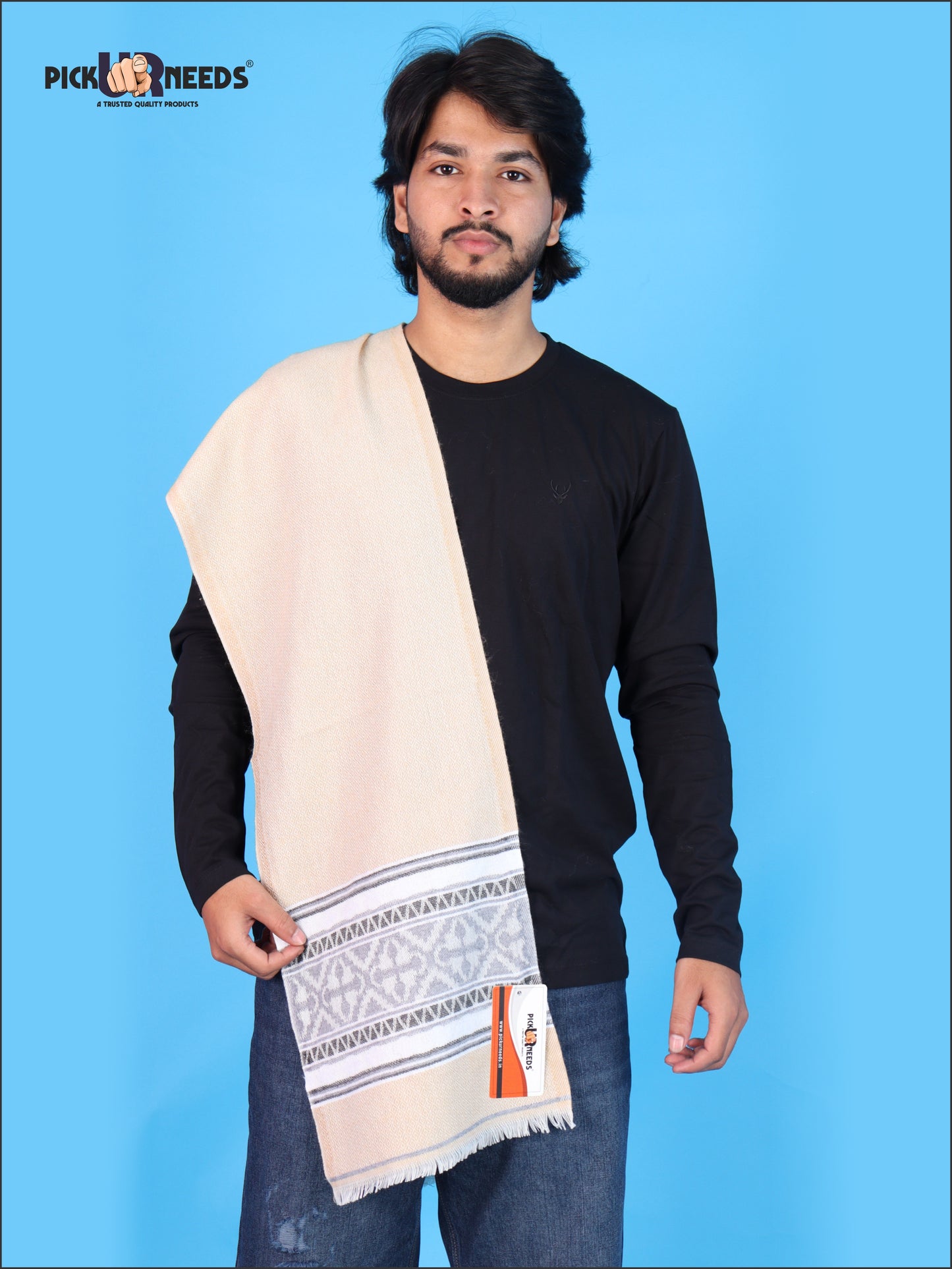 Pick Ur Needs Kullu Muffler for Men & Boys Traditional Woolen Winter Scarf with Elegant Woven Pattern & Fringed Ends Soft Warm Stole for Men