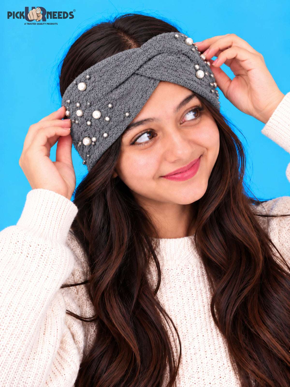 Pick Ur Needs Winter Ear Warmer Kanpatti Soft Woolen Headband with Elegant Pearl Design Warm Stretchable For Womens & Girls
