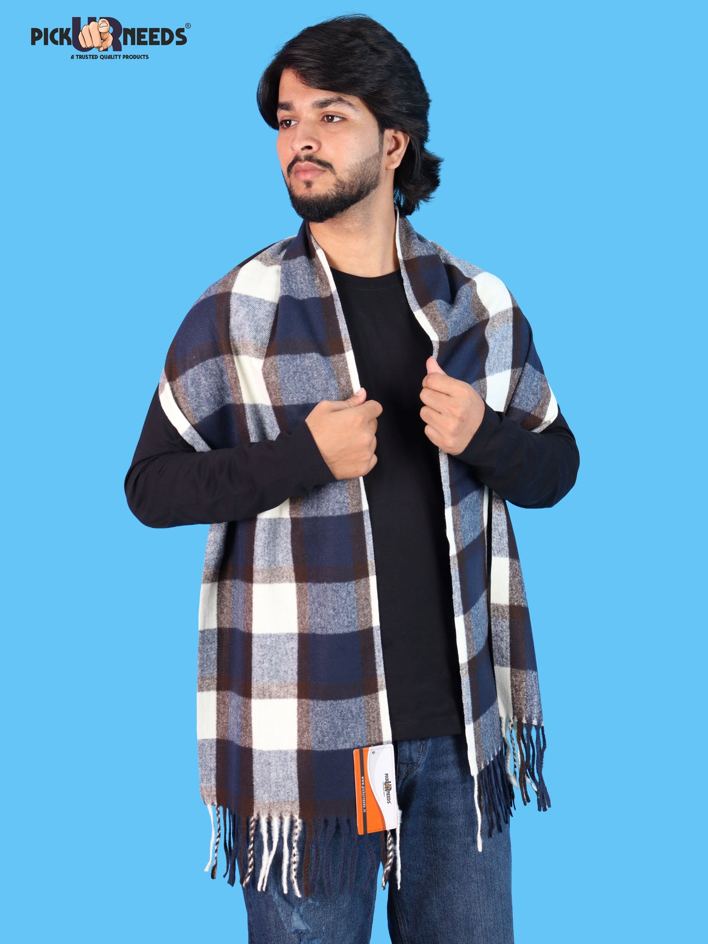 Pick Ur Needs Men’s Winter Muffler Shawl Soft Warm Checkered Scarf with Fringes  Stylish Neck Wrap for Men & Boys  Winter Wear Accessory