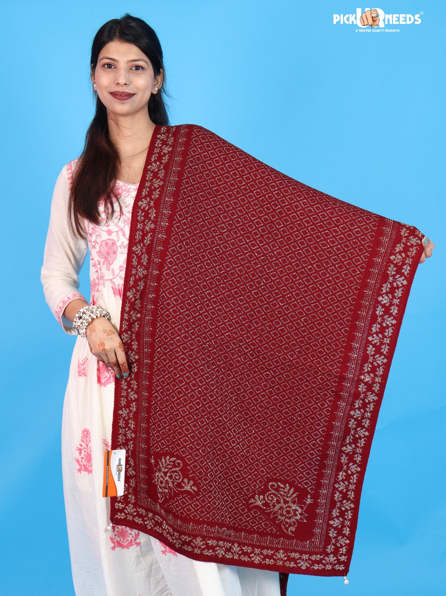 Pick Ur Needs Ladies Printed Winter Shawl with Elegant Pattern Soft Knitted Stole with Designer Border & Tassel Finish Comfortable Shoulder Wrap for