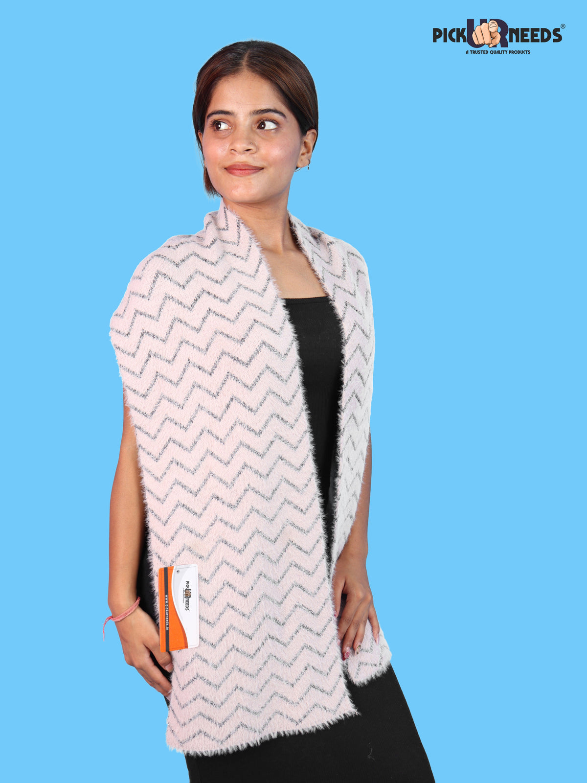 Pick Ur Needs Premium Woolen Winter Muffler with Gold Zigzag Pattern | Soft, Warm & Stylish Scarf for Women