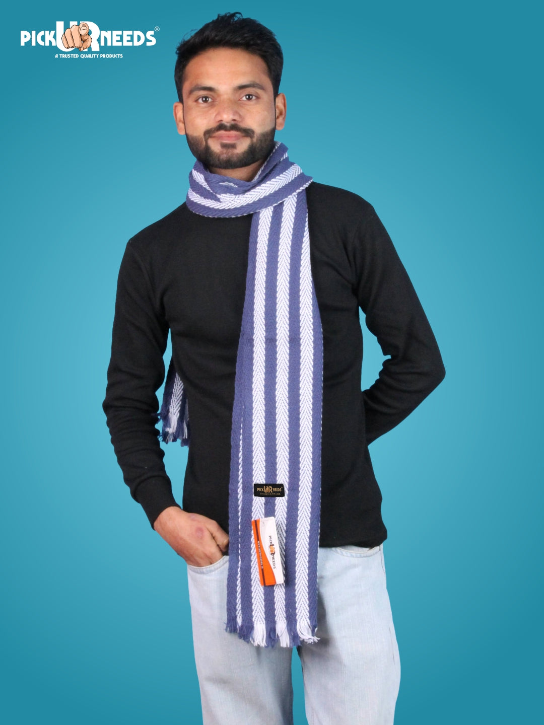 Pick Ur Needs Premium Men's Warm And Stylish Woolen Muffler With Multicolour Stripes And Stylish Tussles Ends