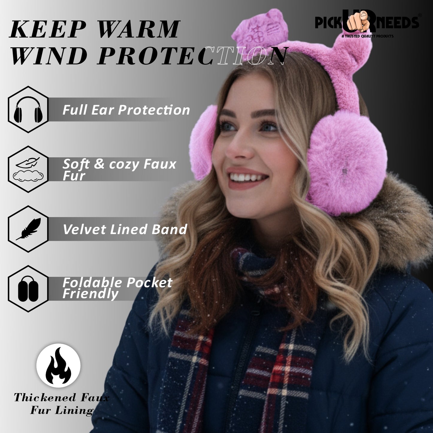 Pick Ur Needs Stylish Stone Design Foldable / Adjustable Ear Muff High Quality Furr Ear Warmer Ear Muff